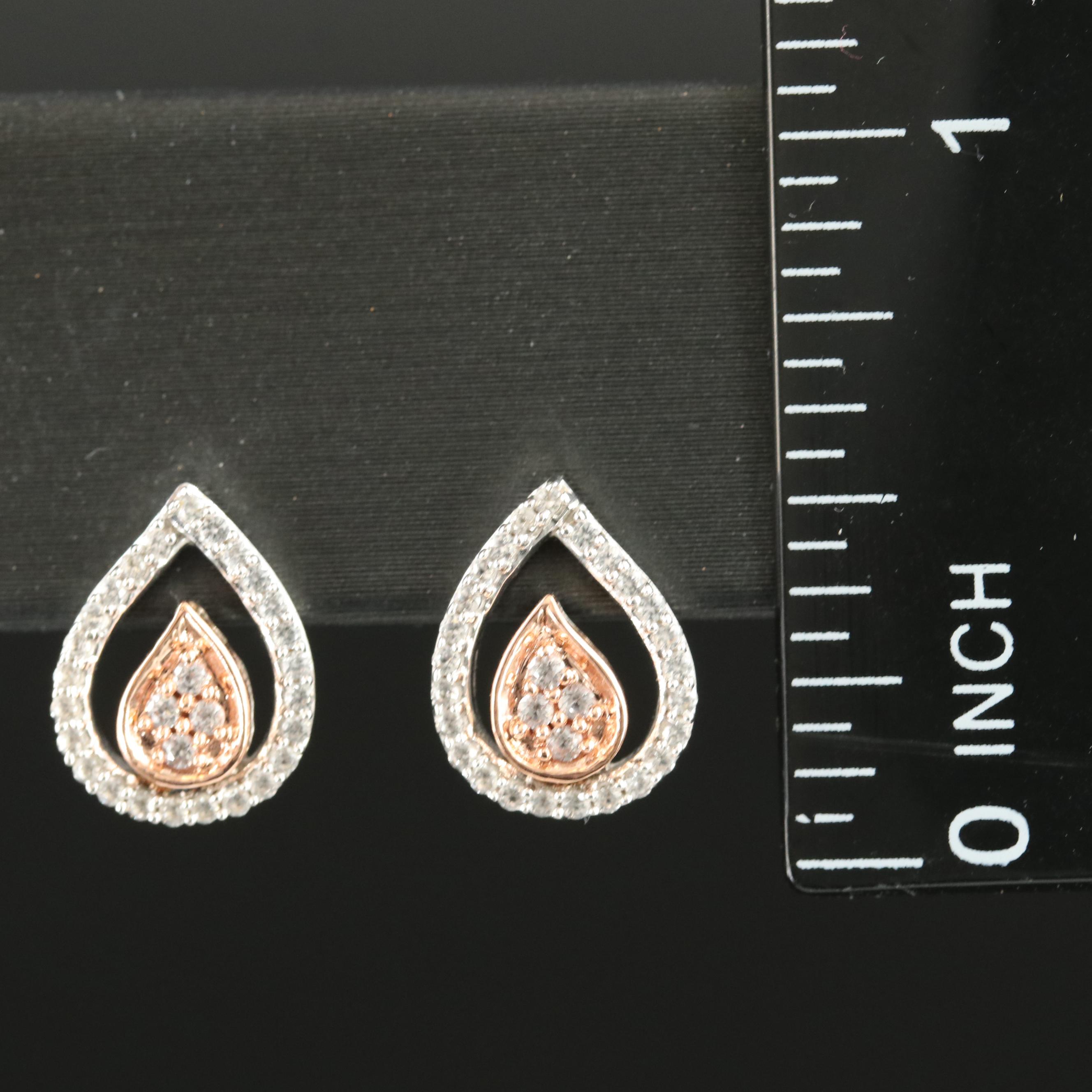 Sterling White Sapphire Earrings with 10K Rose Gold Accent