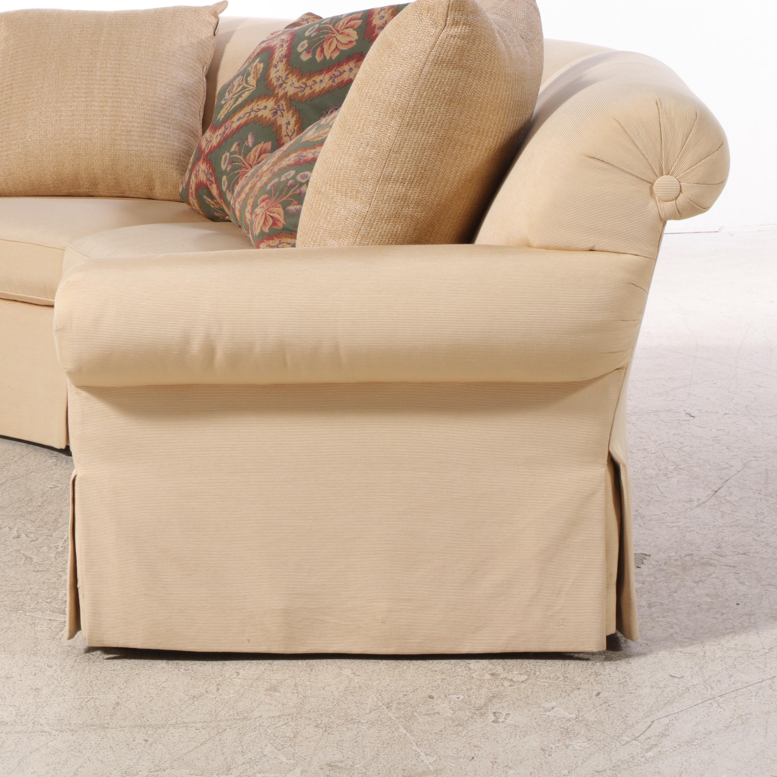 Henredon Custom-Upholstered Roll-Arm Curved Sofa with Pillows