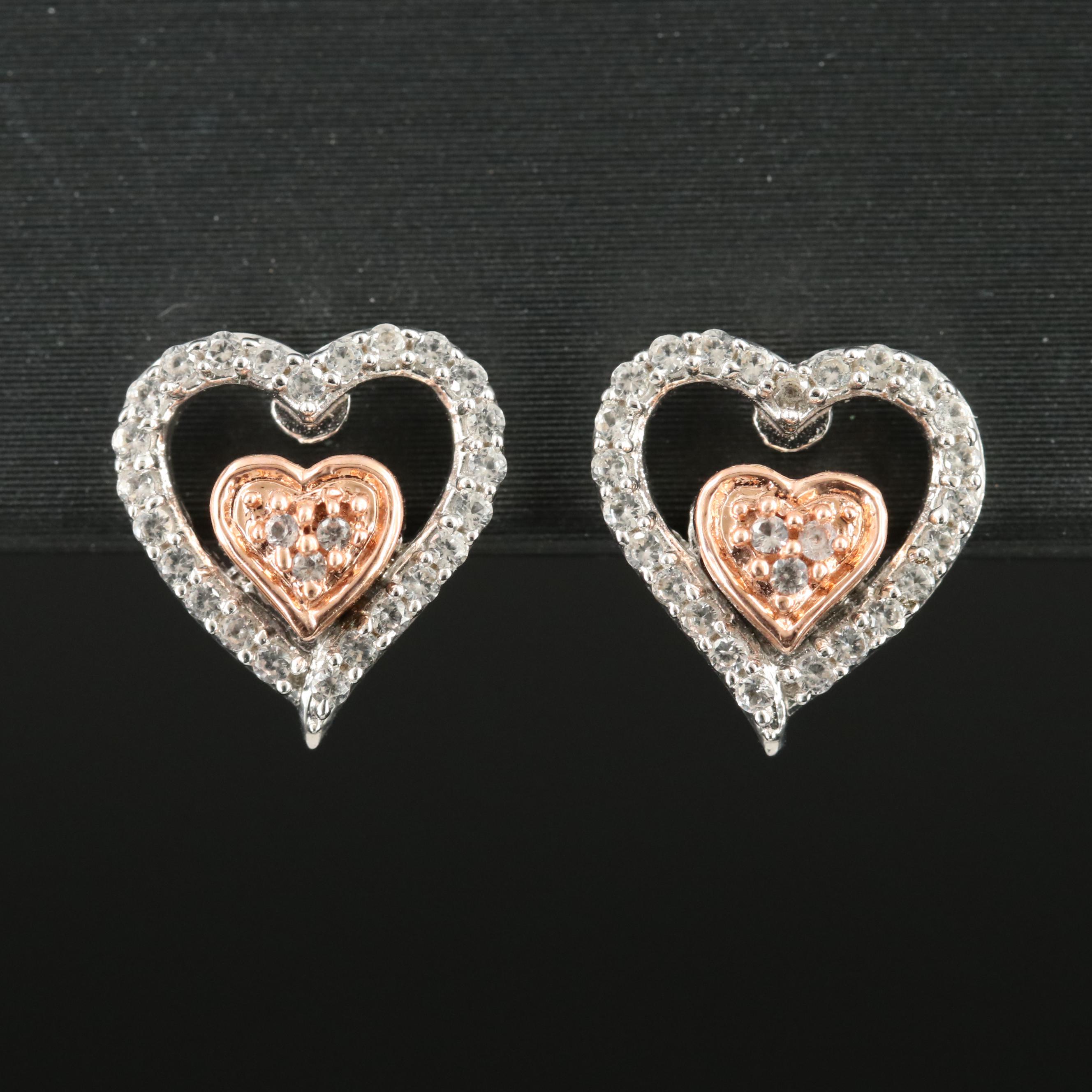 Sterling Sapphire Heart Earrings with 10K Rose Gold Accent