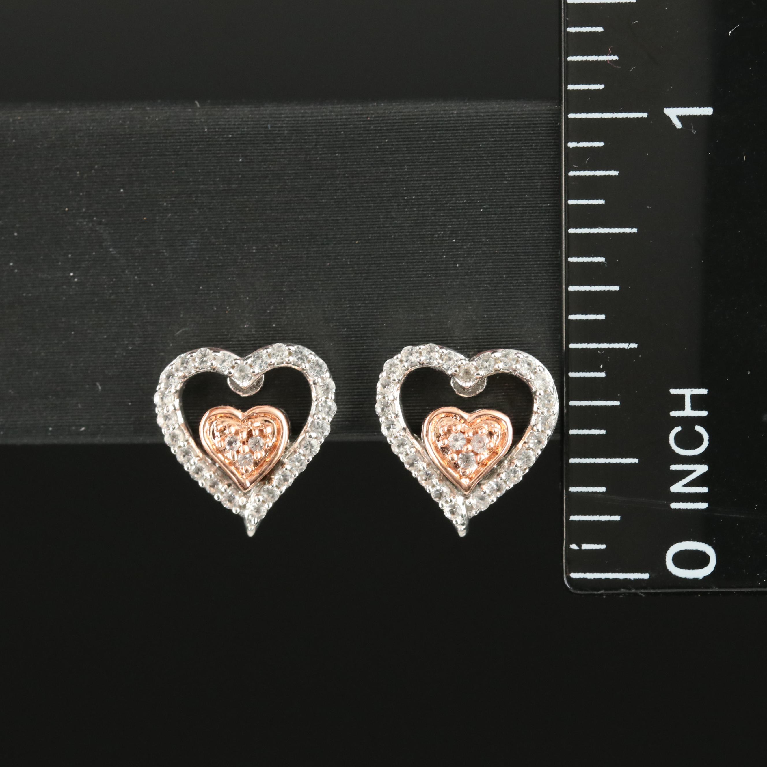 Sterling Sapphire Heart Earrings with 10K Rose Gold Accent