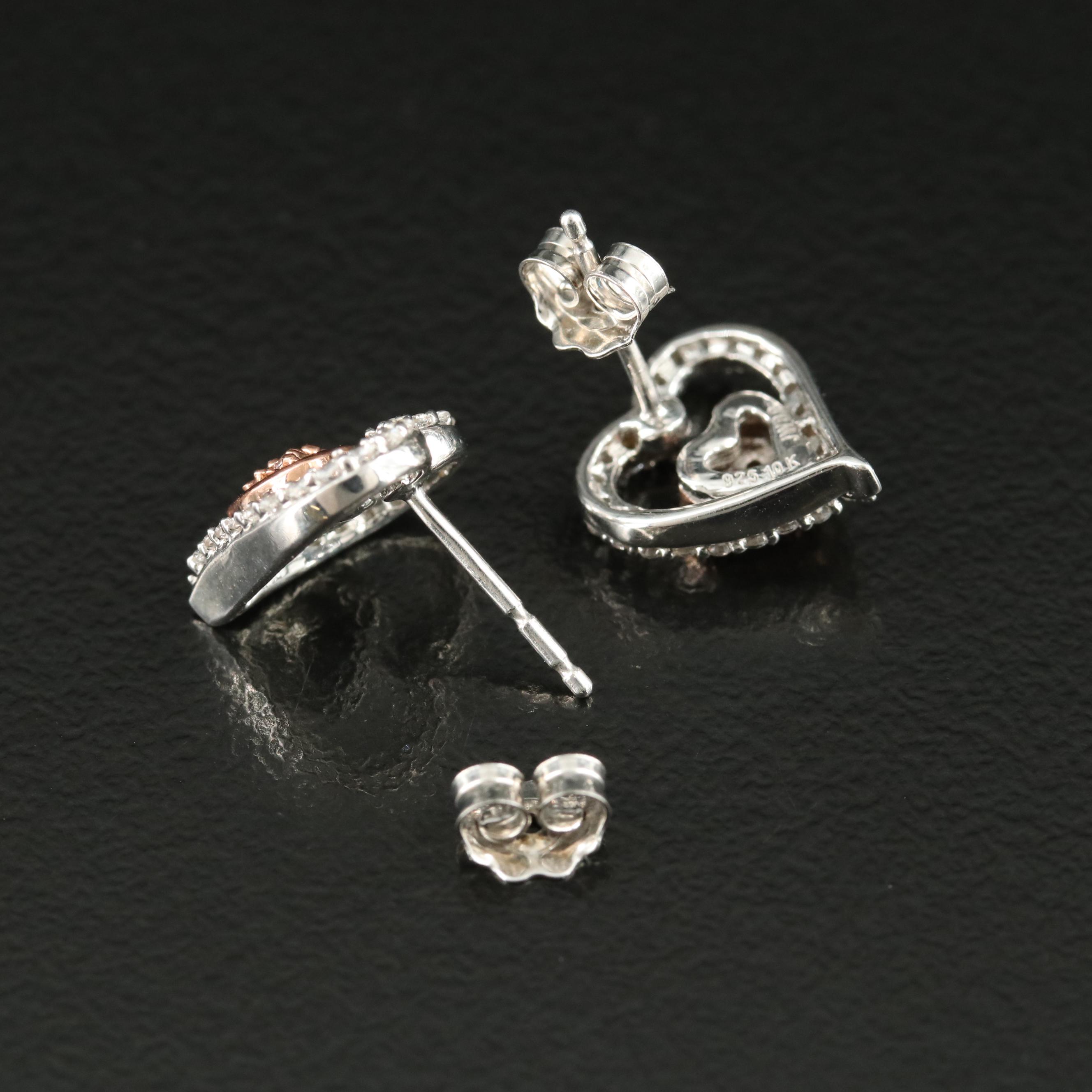 Sterling Sapphire Heart Earrings with 10K Rose Gold Accent