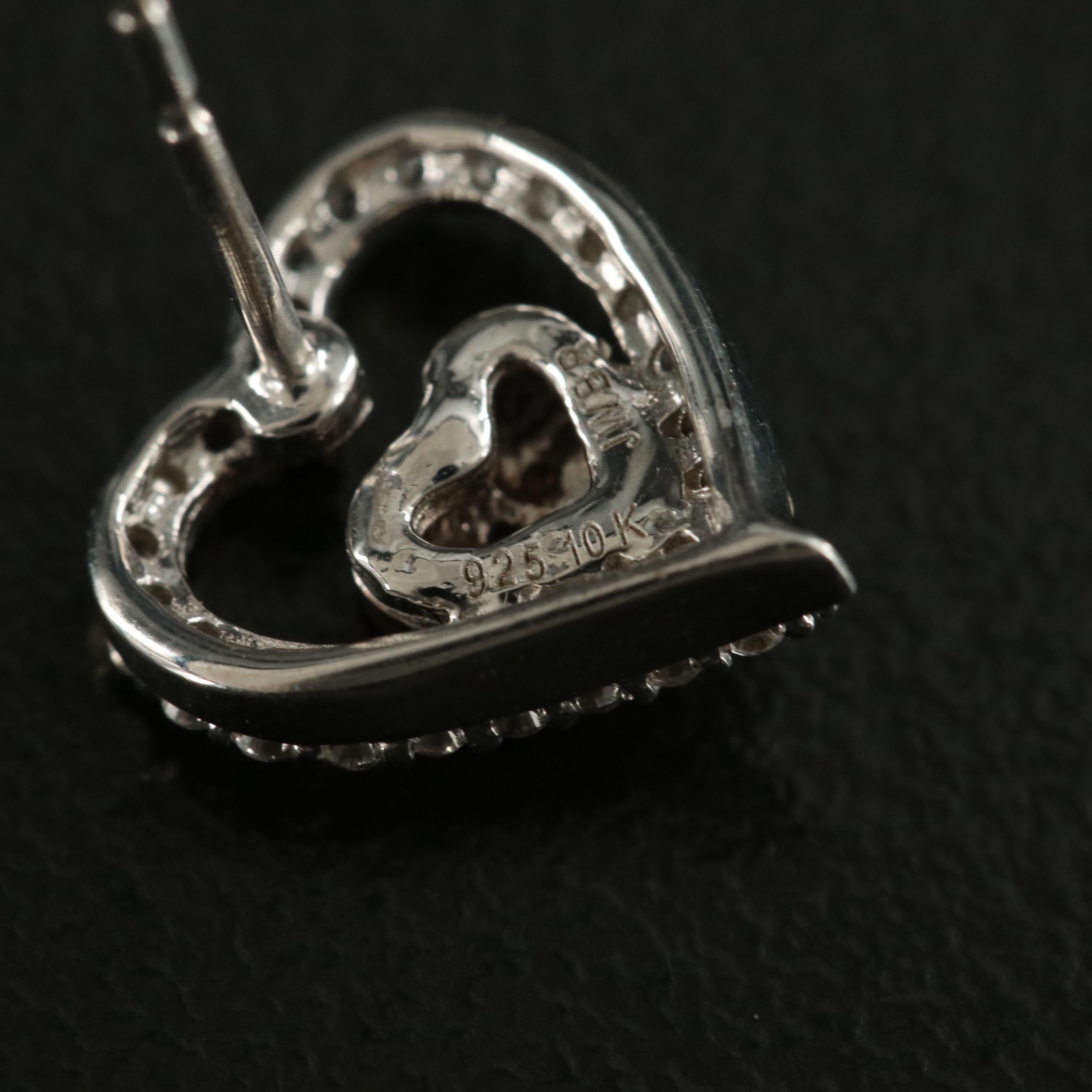 Sterling Sapphire Heart Earrings with 10K Rose Gold Accent