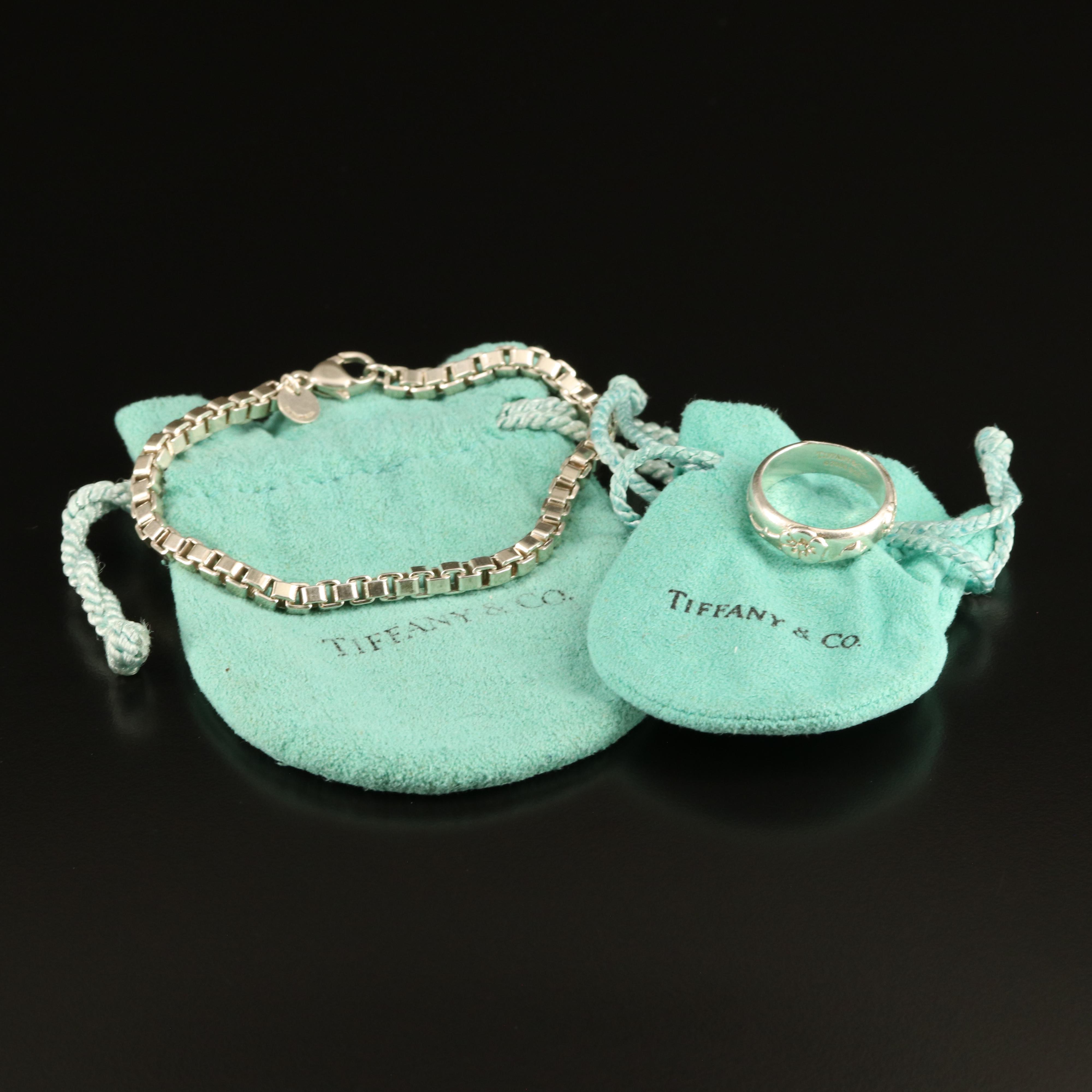 Tiffany & Co. "Venetian" Bracelet and "Nature Rose" Band in Sterling