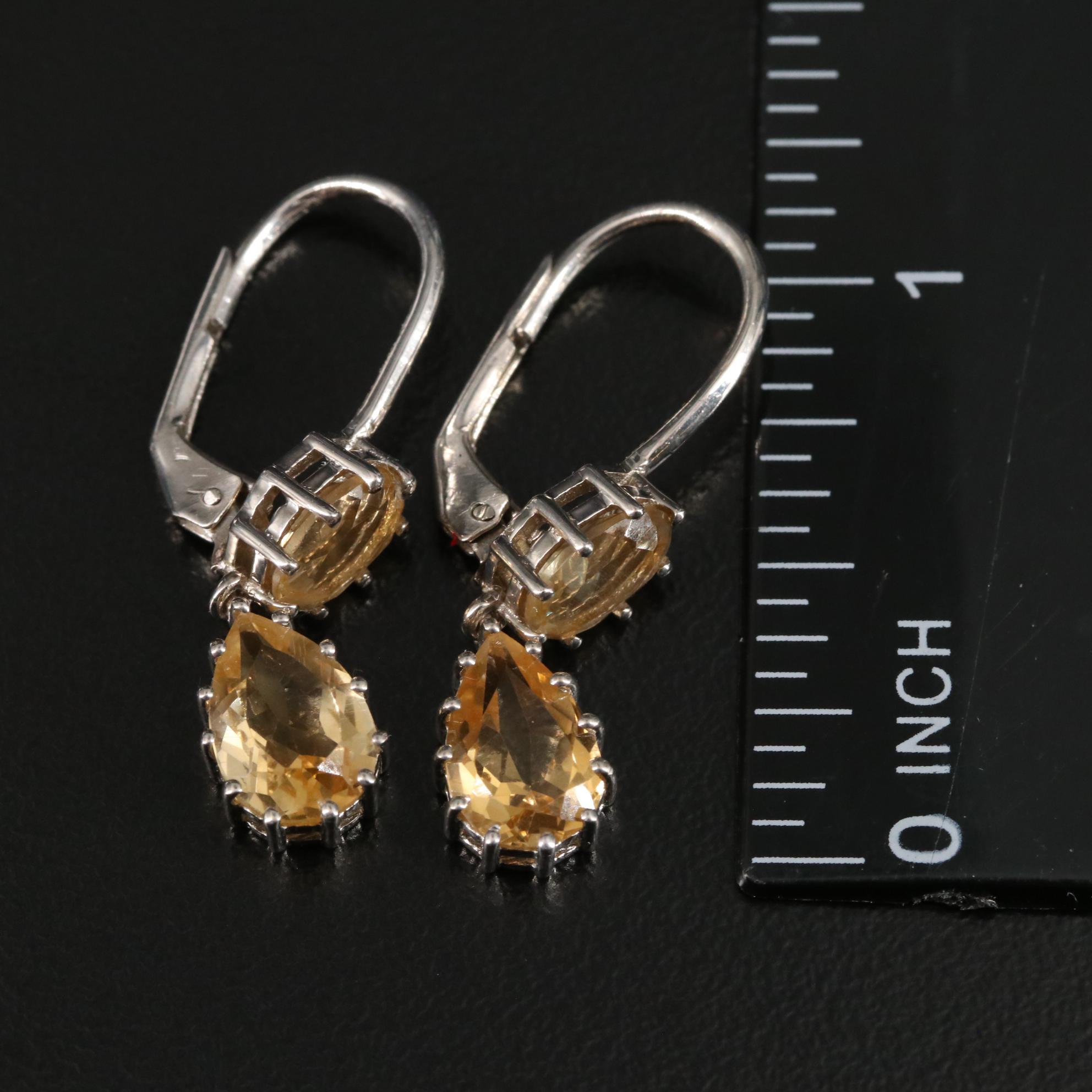 Sterling Citrine Drop Earrings