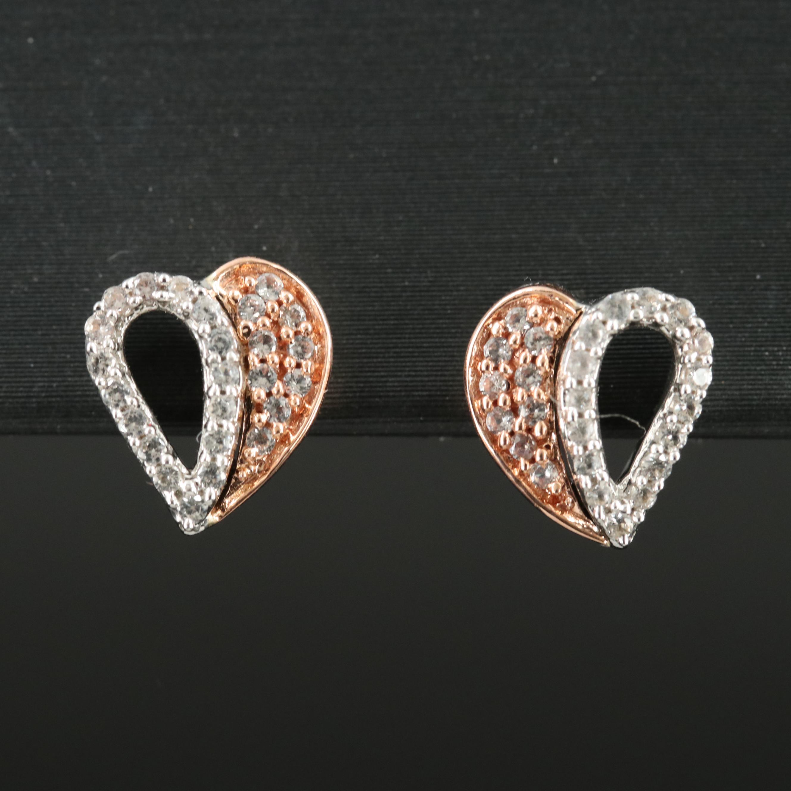 Sterling Sapphire Heart Earrings with 10K Rose Gold Accent