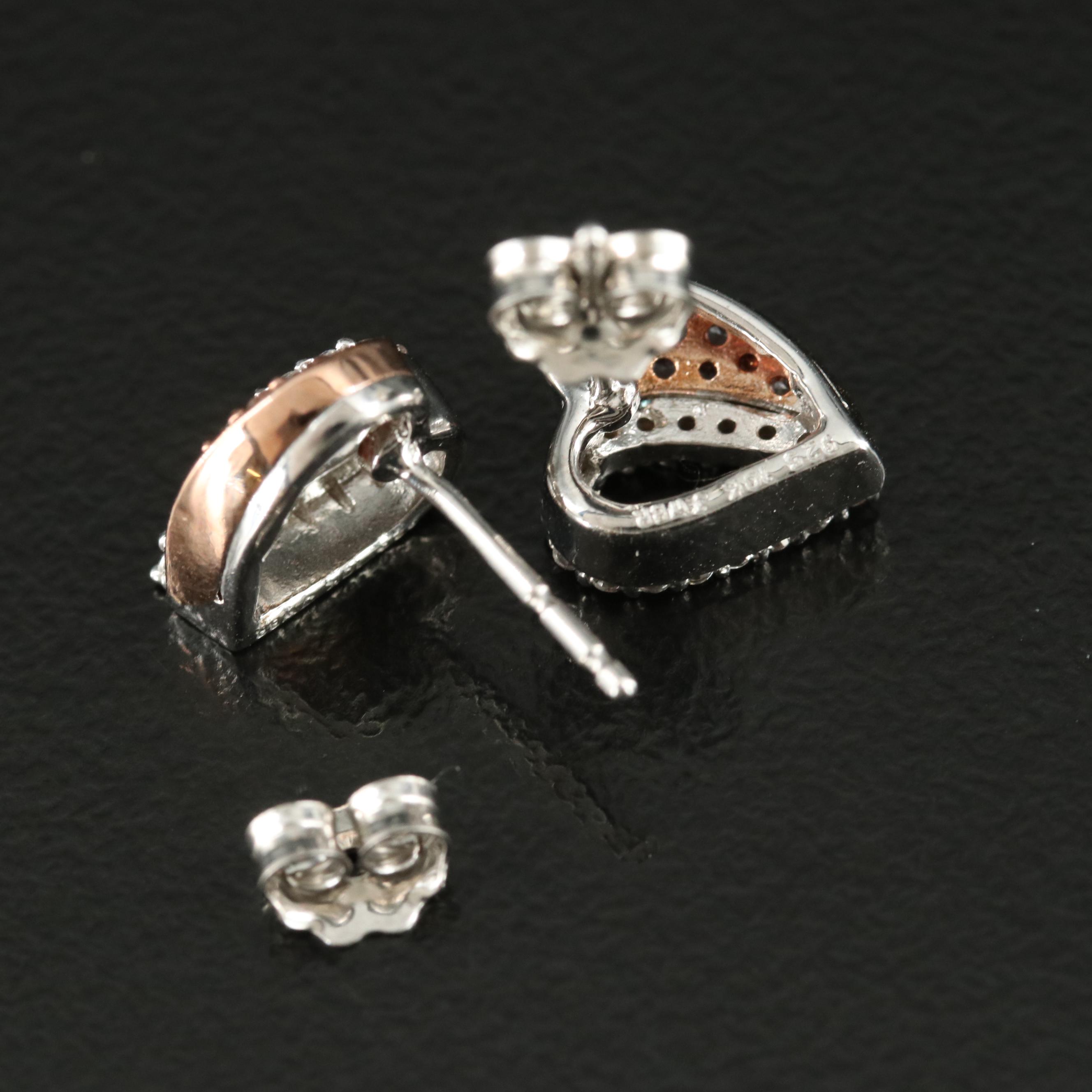 Sterling Sapphire Heart Earrings with 10K Rose Gold Accent