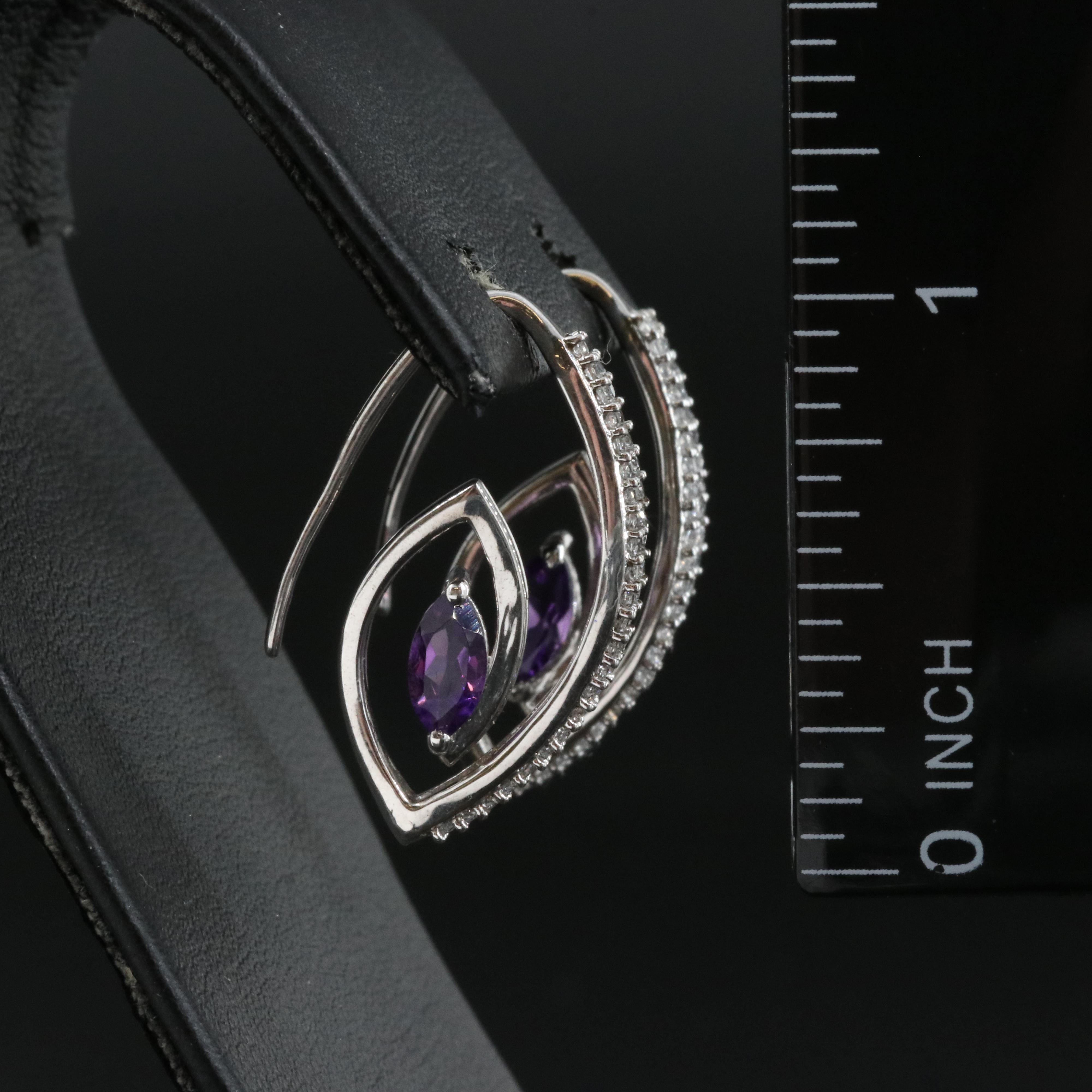 Sterling Amethyst and Sapphire Threader Style Hoop Earrings