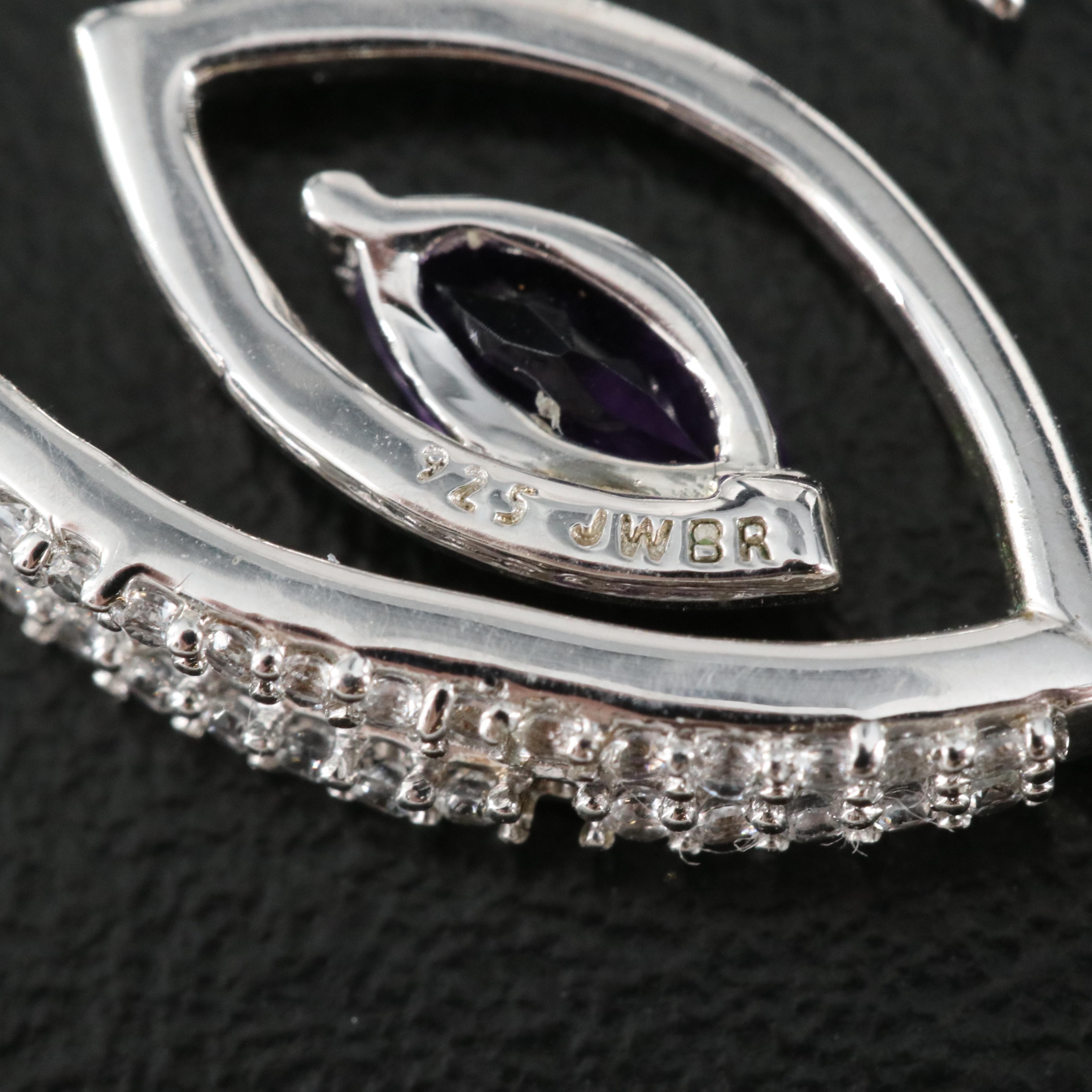 Sterling Amethyst and Sapphire Threader Style Hoop Earrings