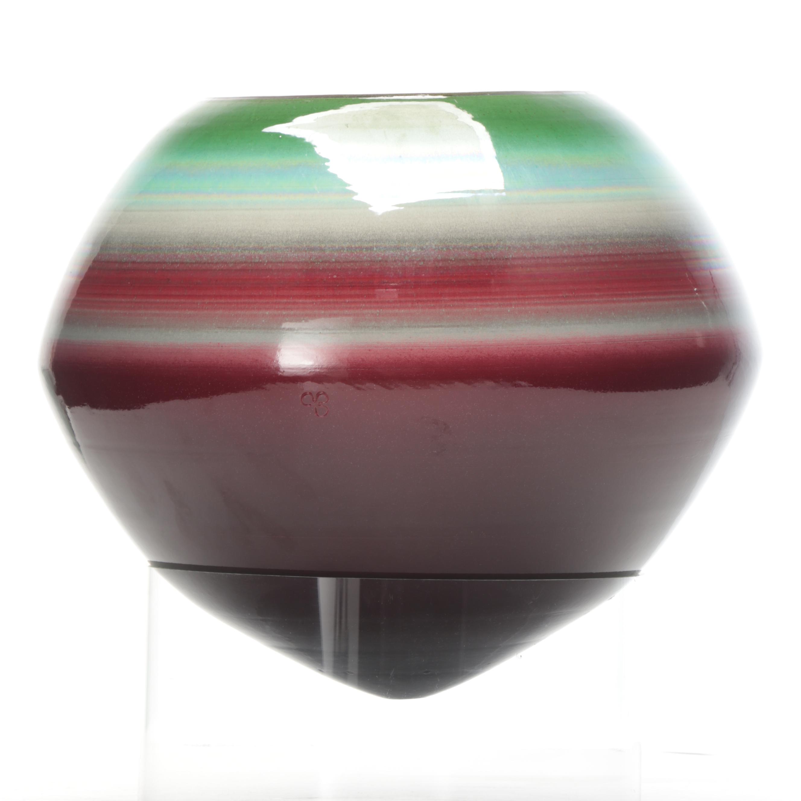 Marvin Bjurlin Pottery Planter With Multicolor Glaze