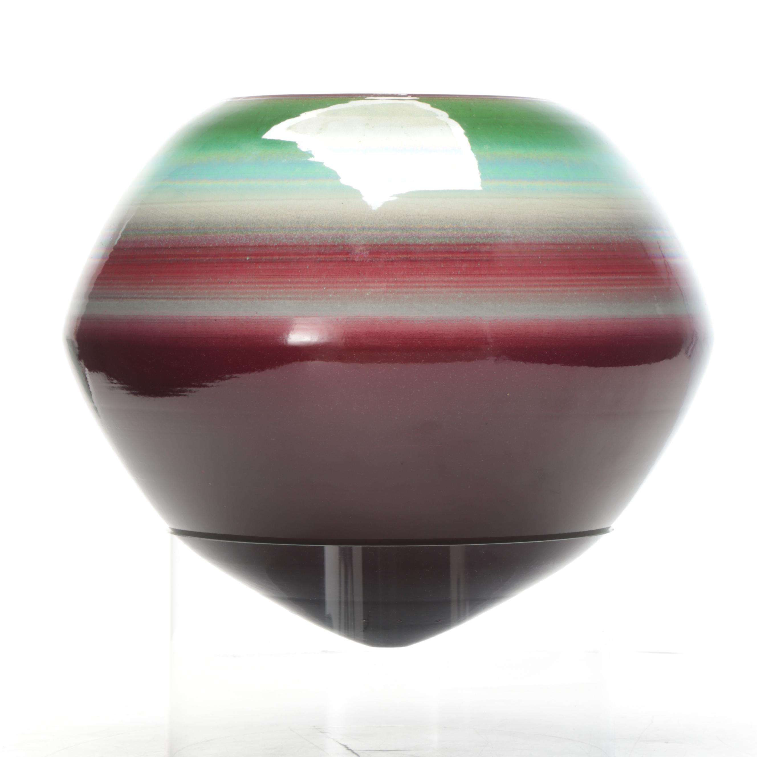 Marvin Bjurlin Pottery Planter With Multicolor Glaze