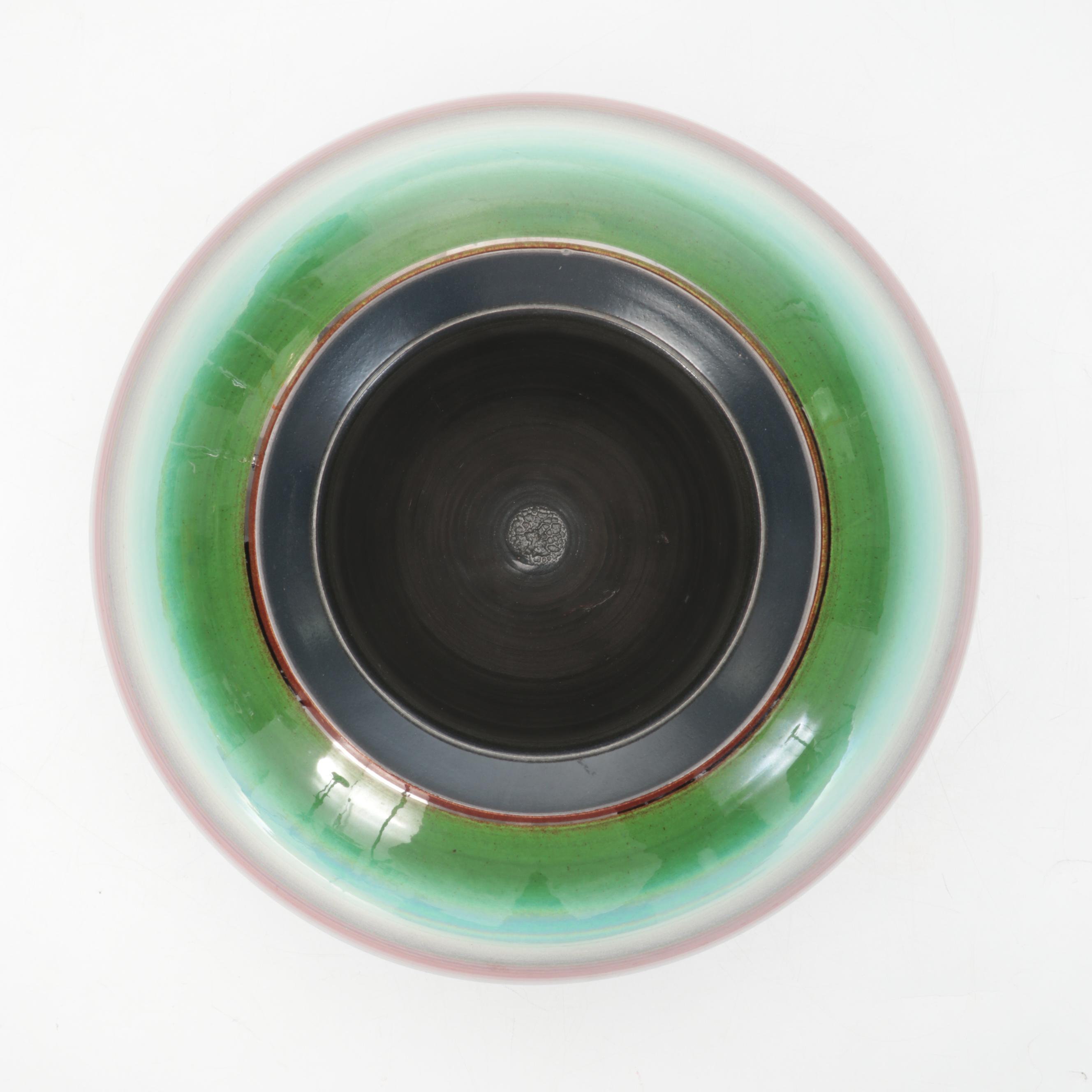 Marvin Bjurlin Pottery Planter With Multicolor Glaze