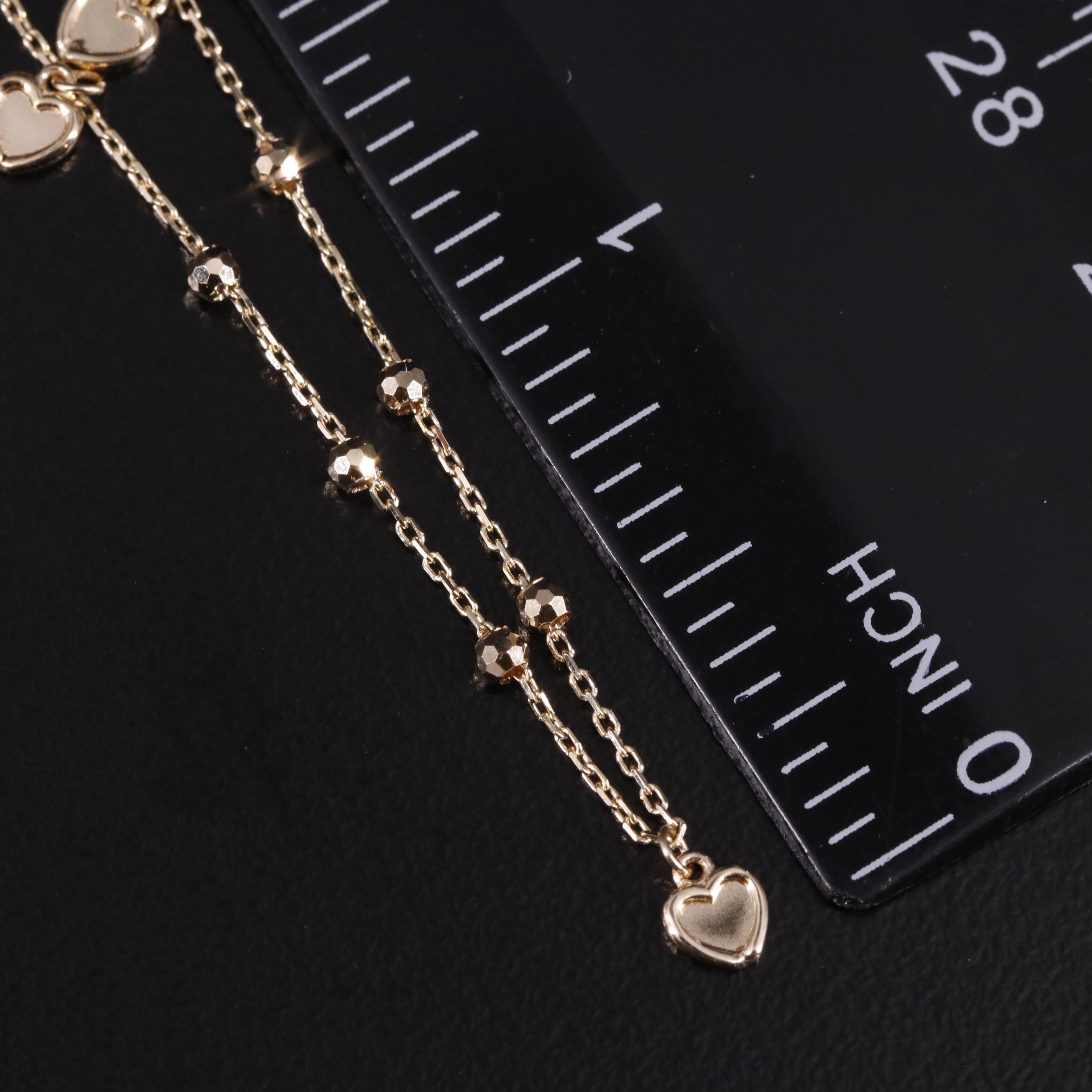 14K Bead and Heart Station Necklace