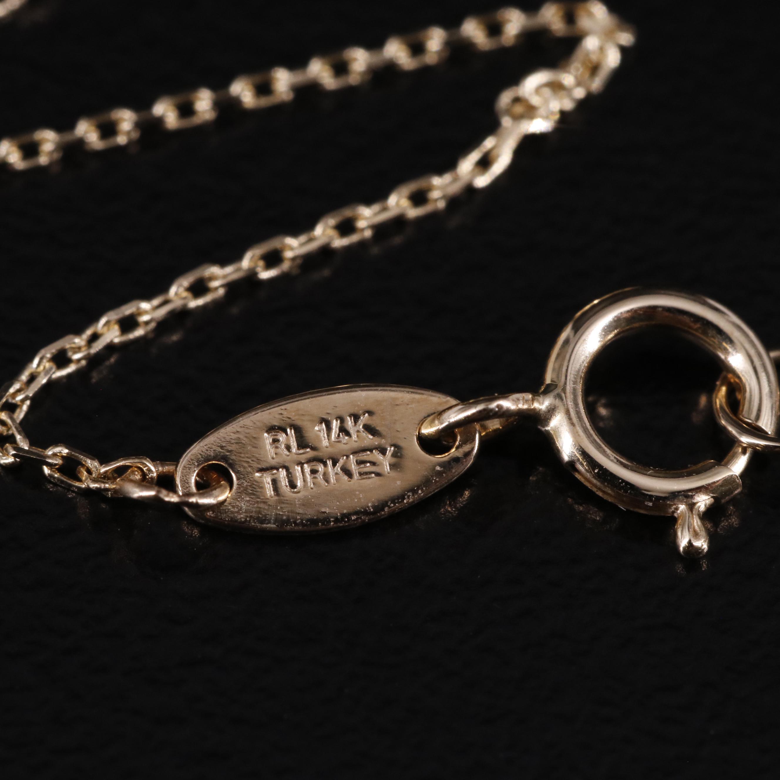 14K Bead and Heart Station Necklace