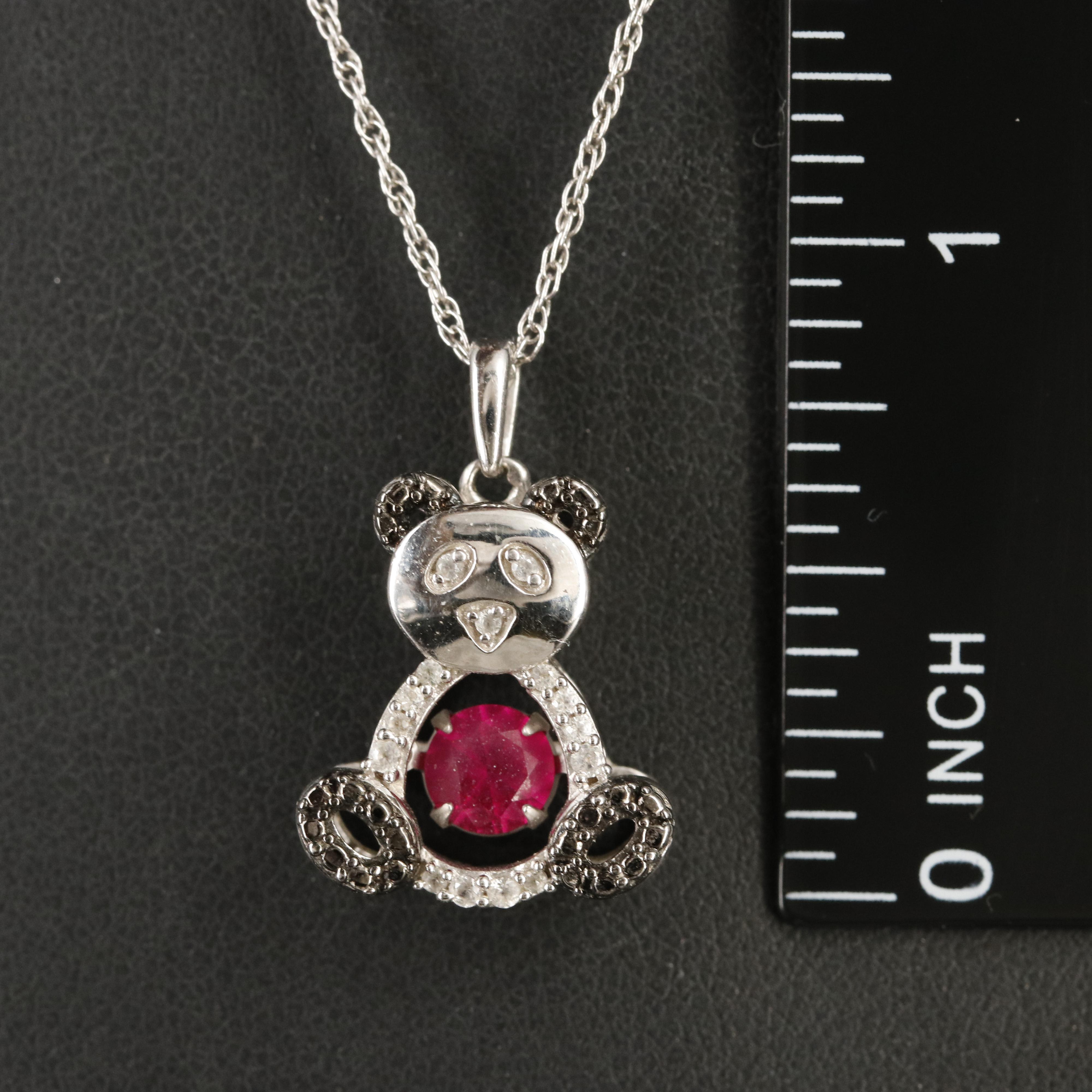 Sterling Ruby and Sapphire Panda Tremble Pendant Necklace