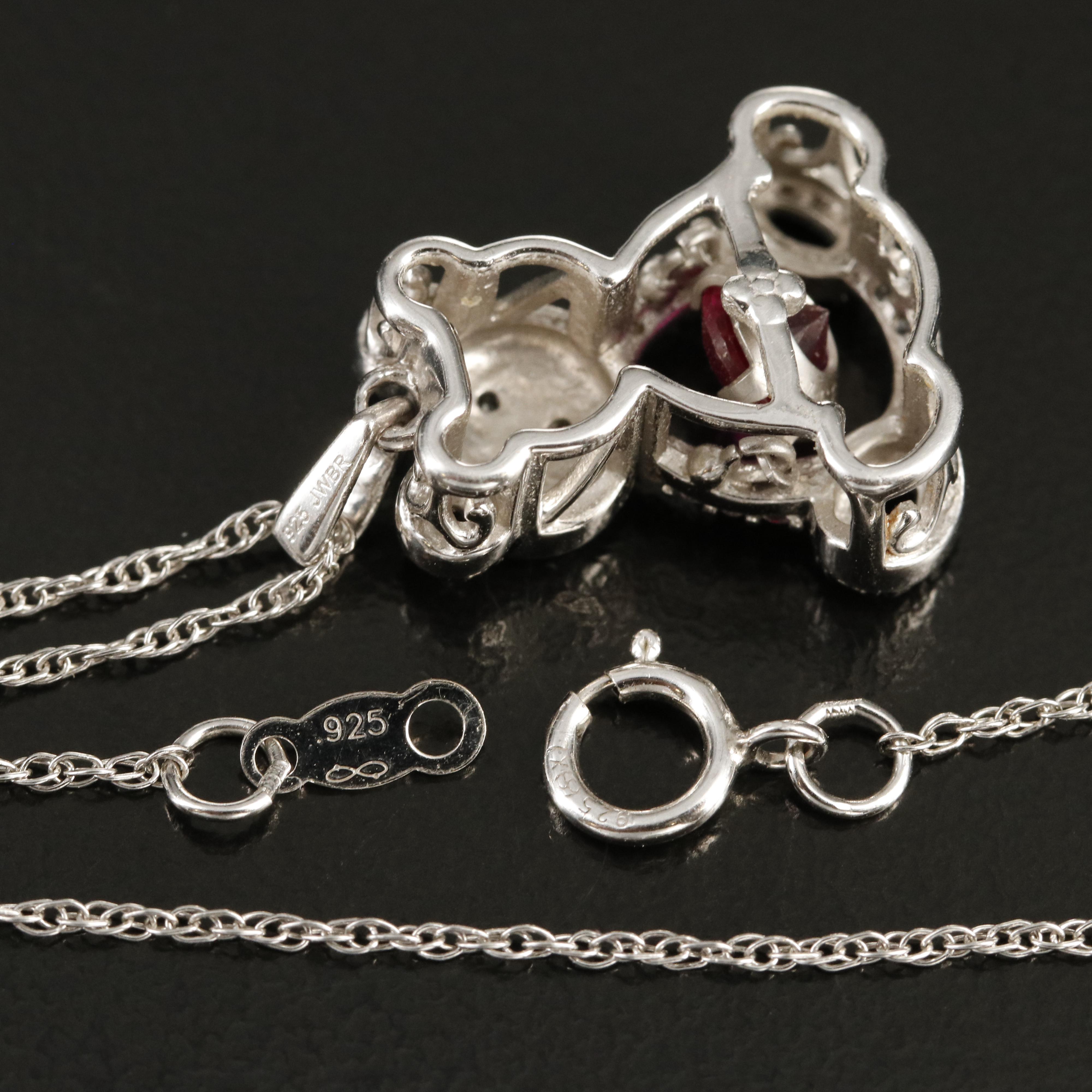 Sterling Ruby and Sapphire Panda Tremble Pendant Necklace
