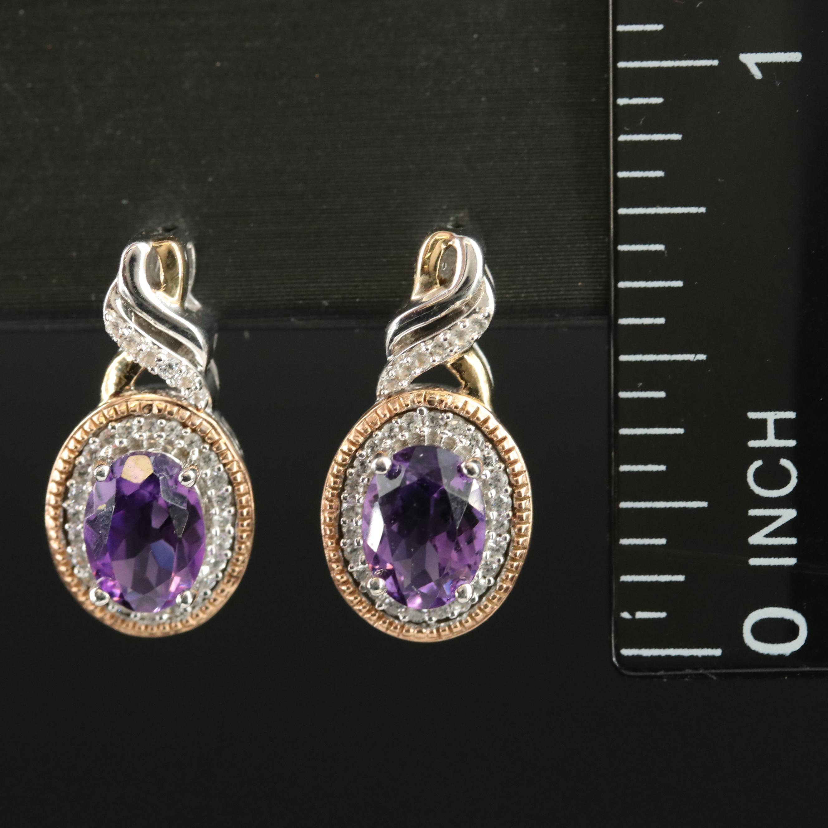 Sterling Amethyst and Sapphire Earrings with 10K Accent
