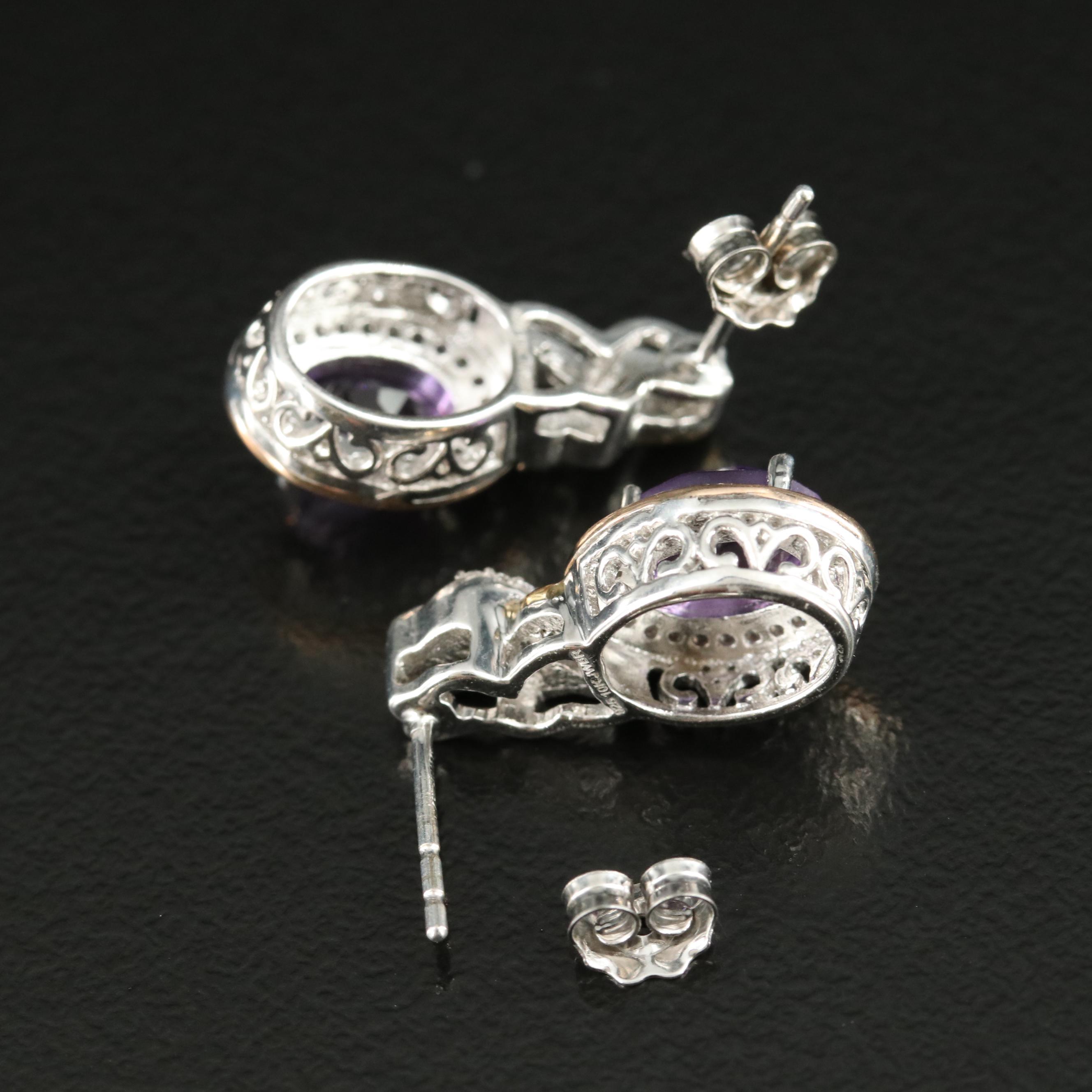 Sterling Amethyst and Sapphire Earrings with 10K Accent