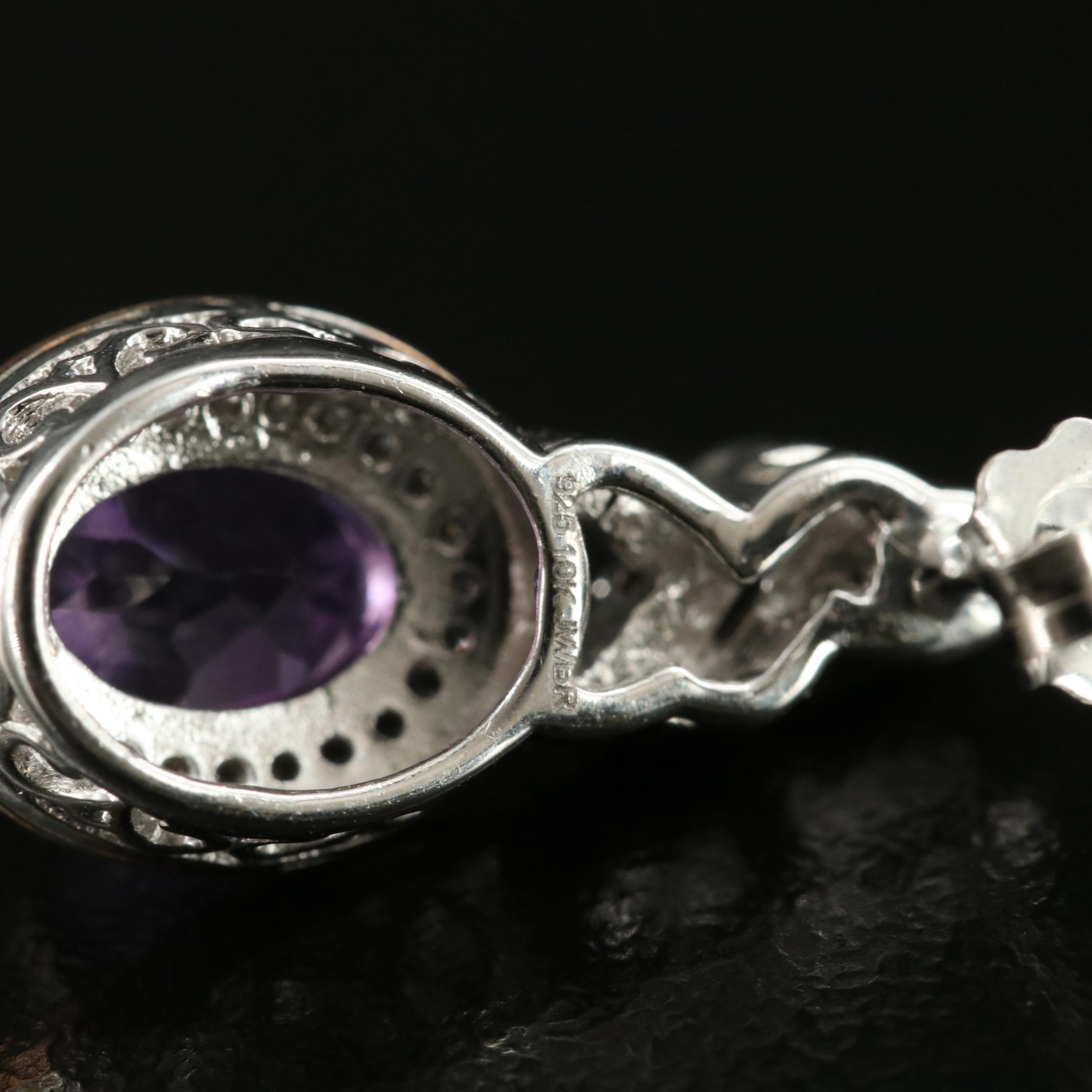 Sterling Amethyst and Sapphire Earrings with 10K Accent