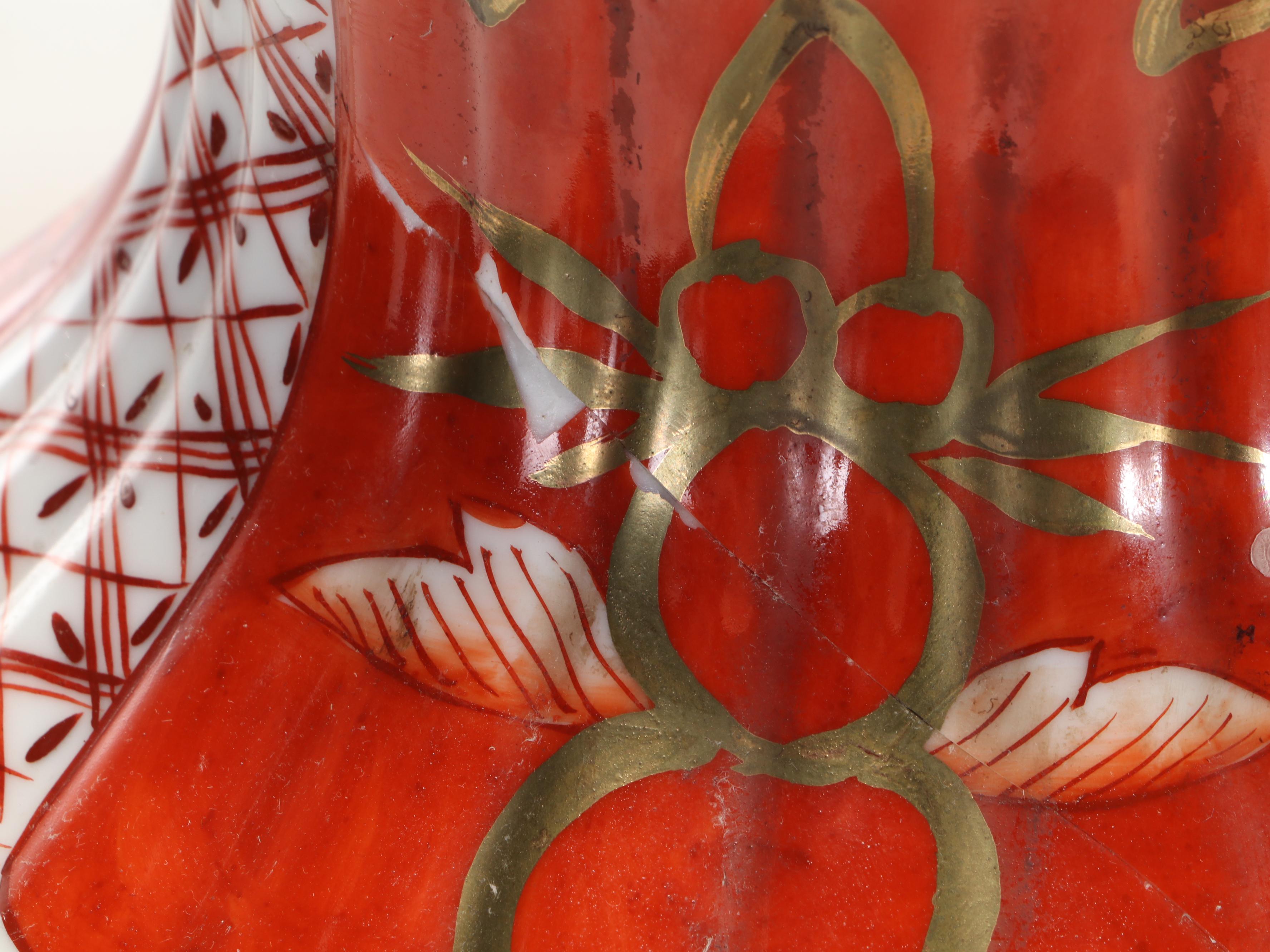 Pair of Japanese Imari Cherry Blossom Ribbed Porcelain Vase Table Lamps