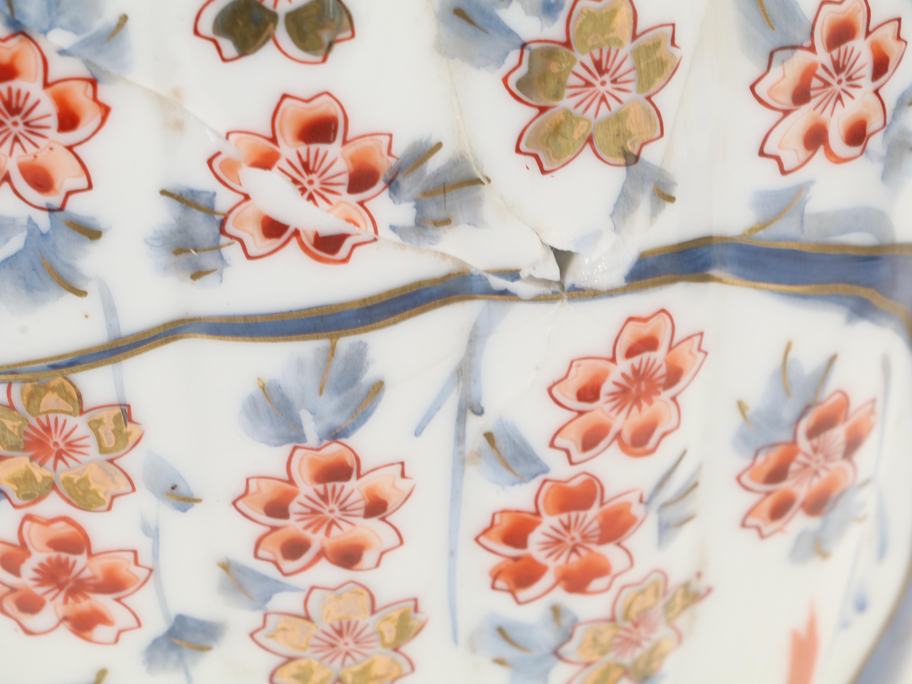 Pair of Japanese Imari Cherry Blossom Ribbed Porcelain Vase Table Lamps