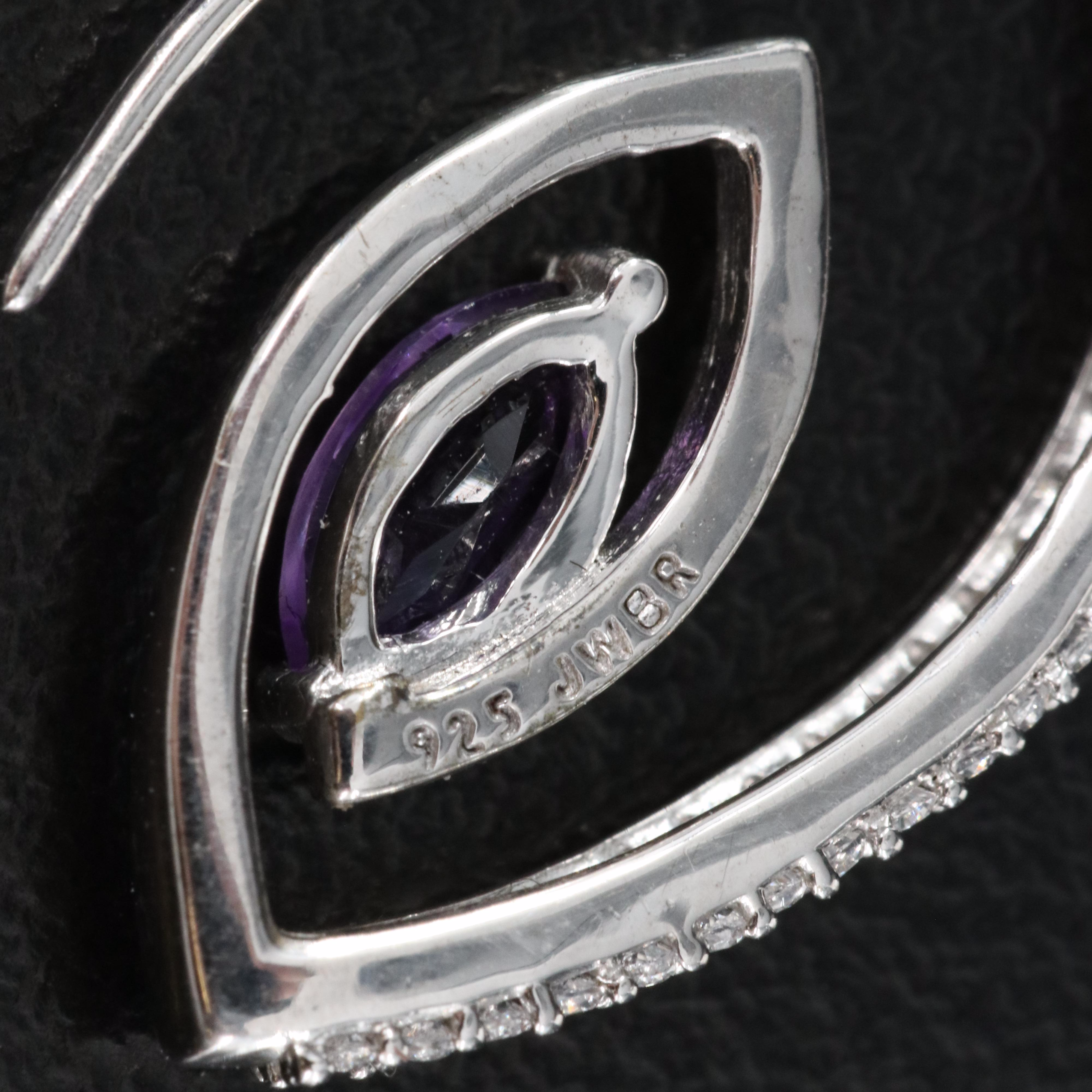 Sterling Amethyst and Sapphire Threader Style Hoop Earrings