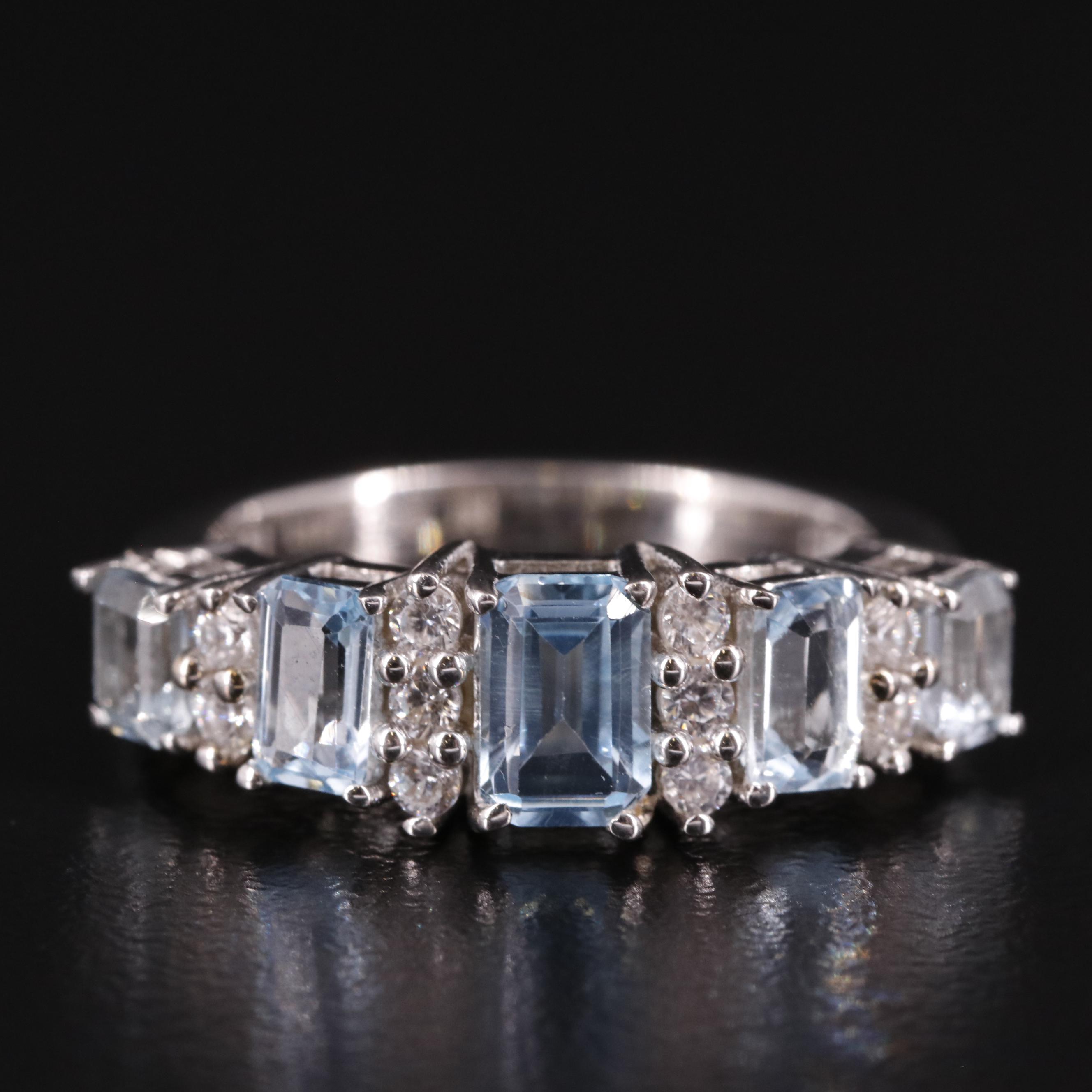 Sterling Blue Topaz and White Topaz Tapered Ring