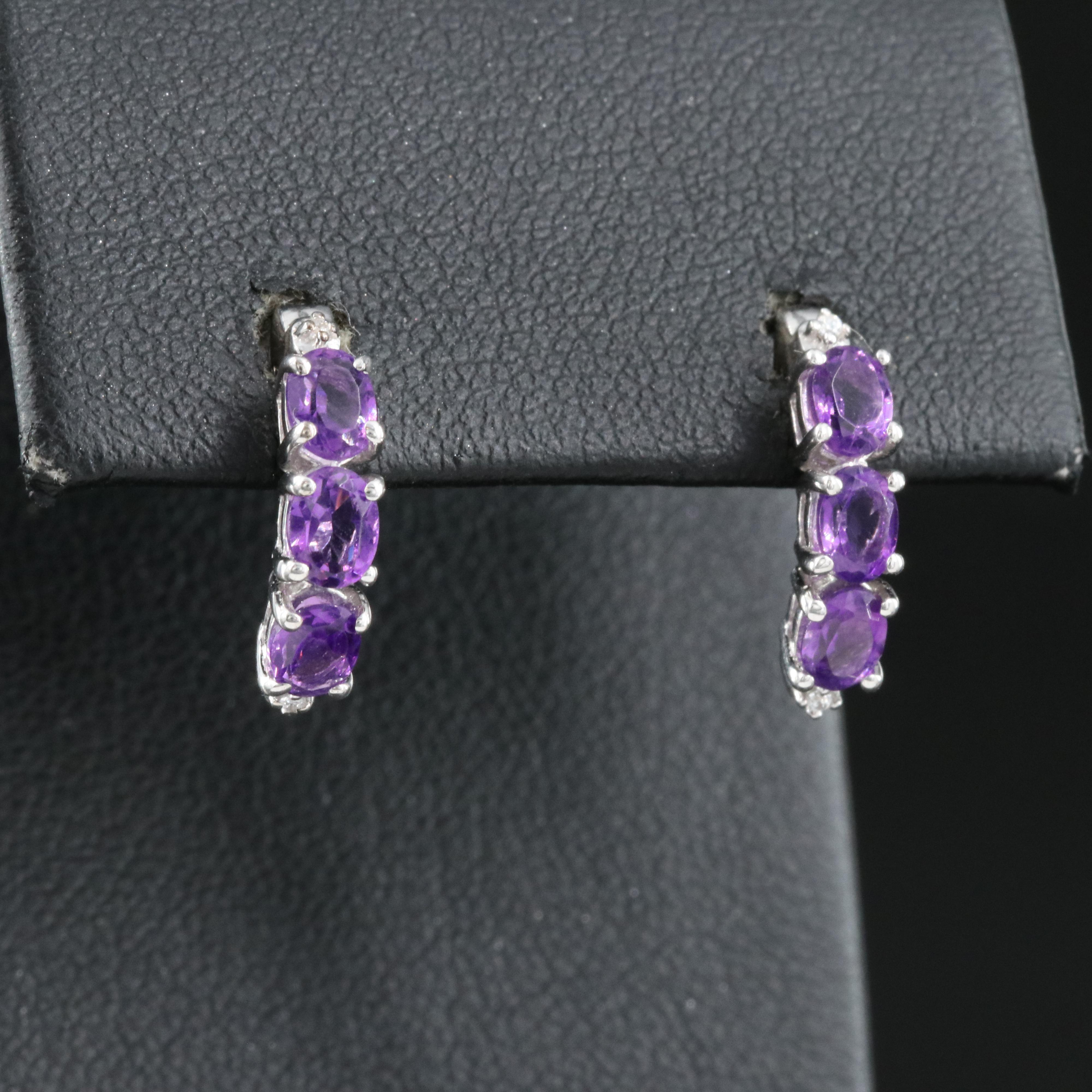 Sterling Amethyst and Cubic Zirconia Earrings
