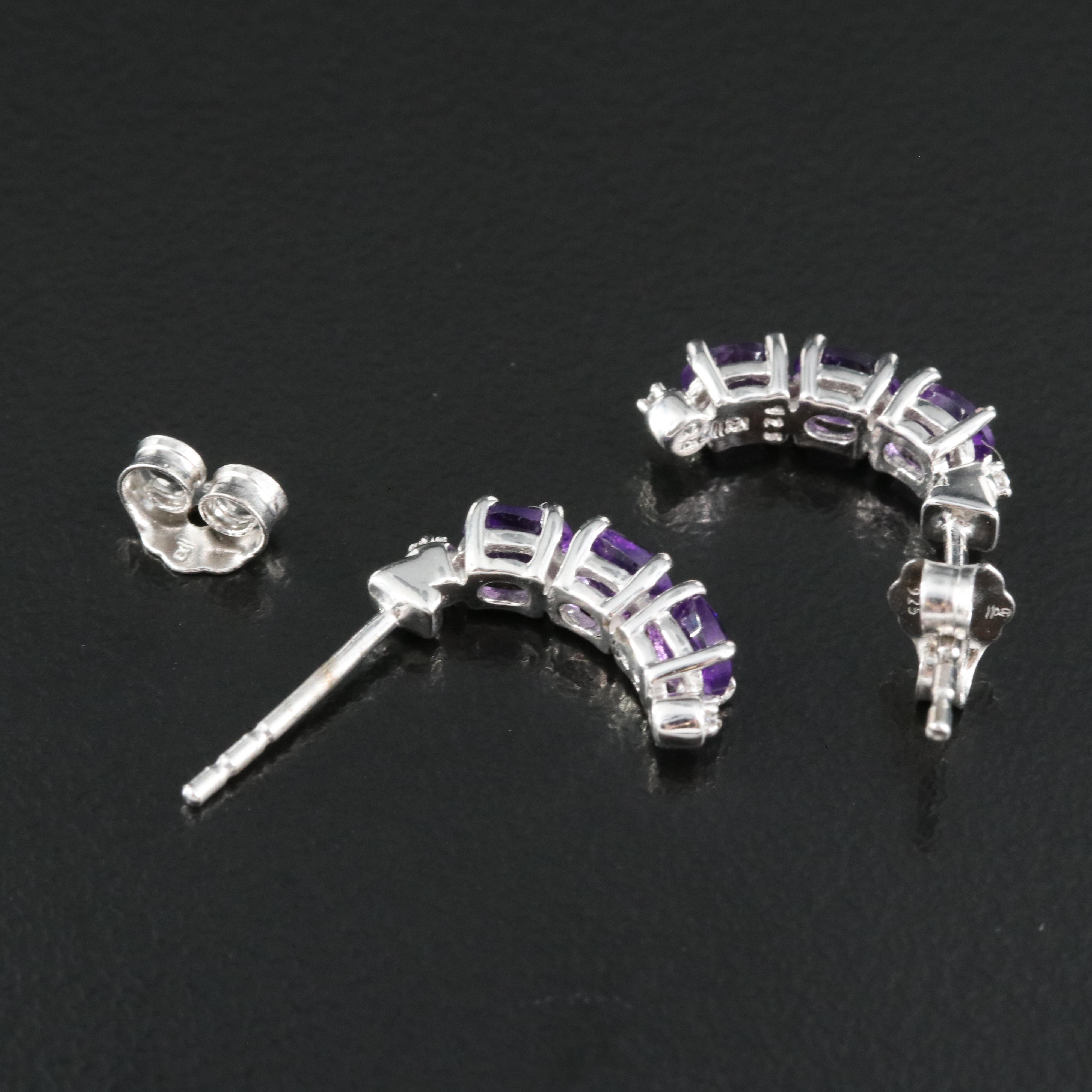 Sterling Amethyst and Cubic Zirconia Earrings