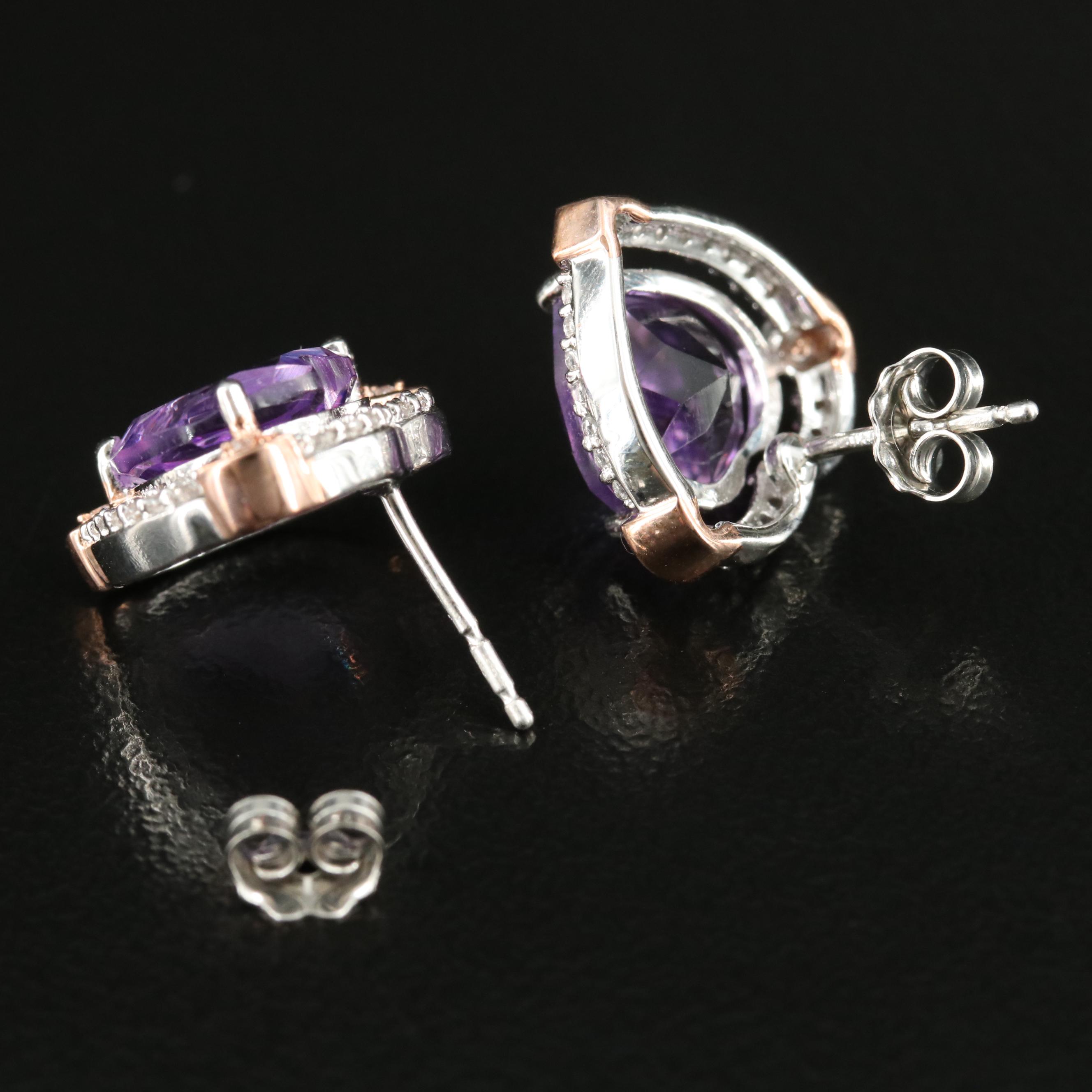 Sterling Amethyst and Sapphire Heart Earrings