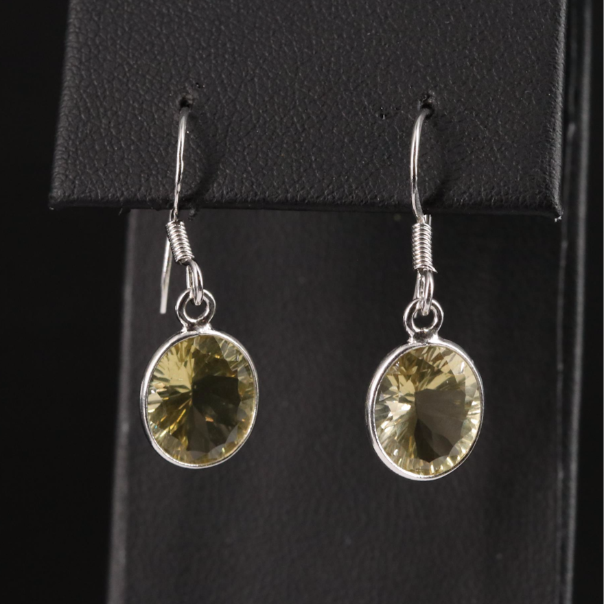 Sterling Oval Citrine Drop Earrings