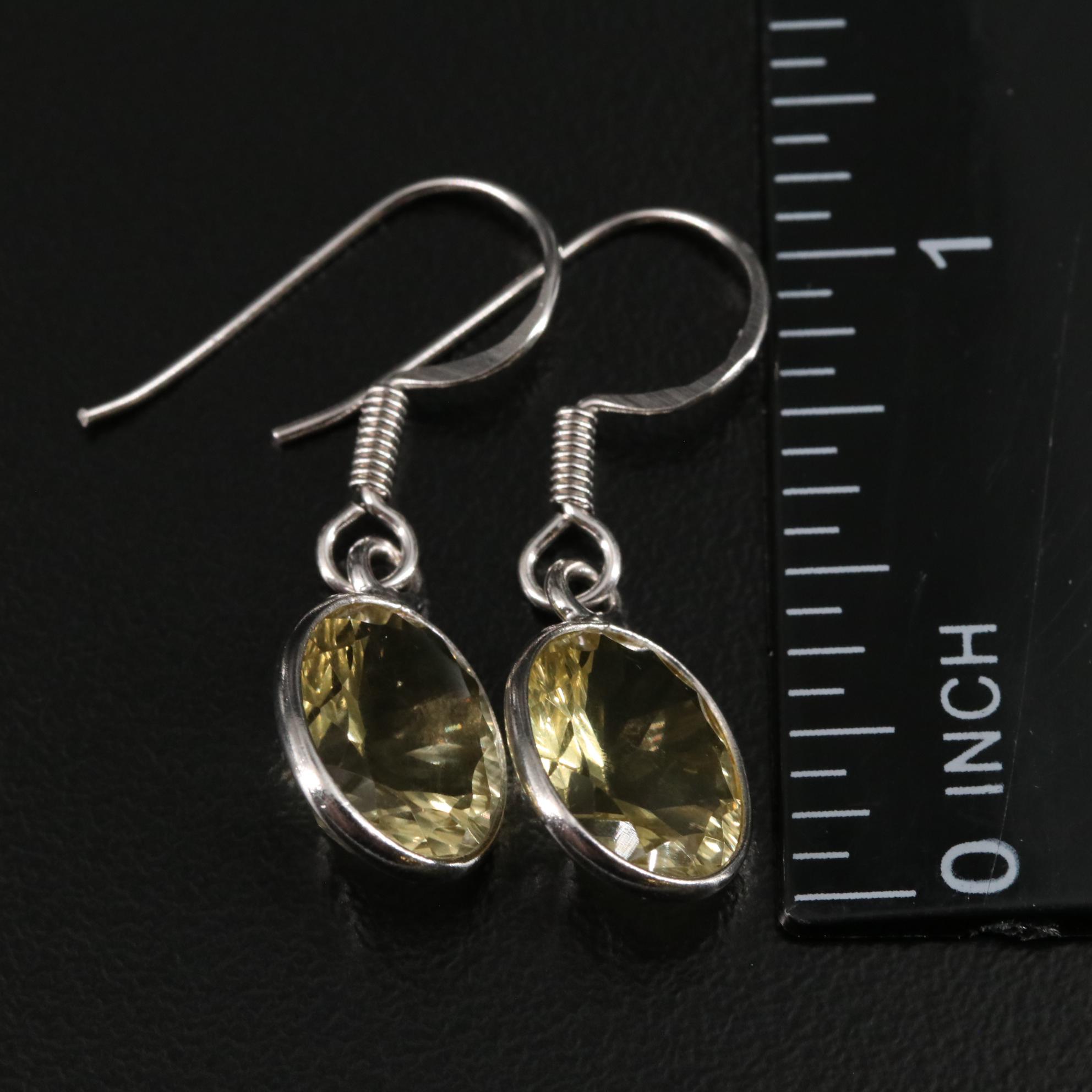 Sterling Oval Citrine Drop Earrings