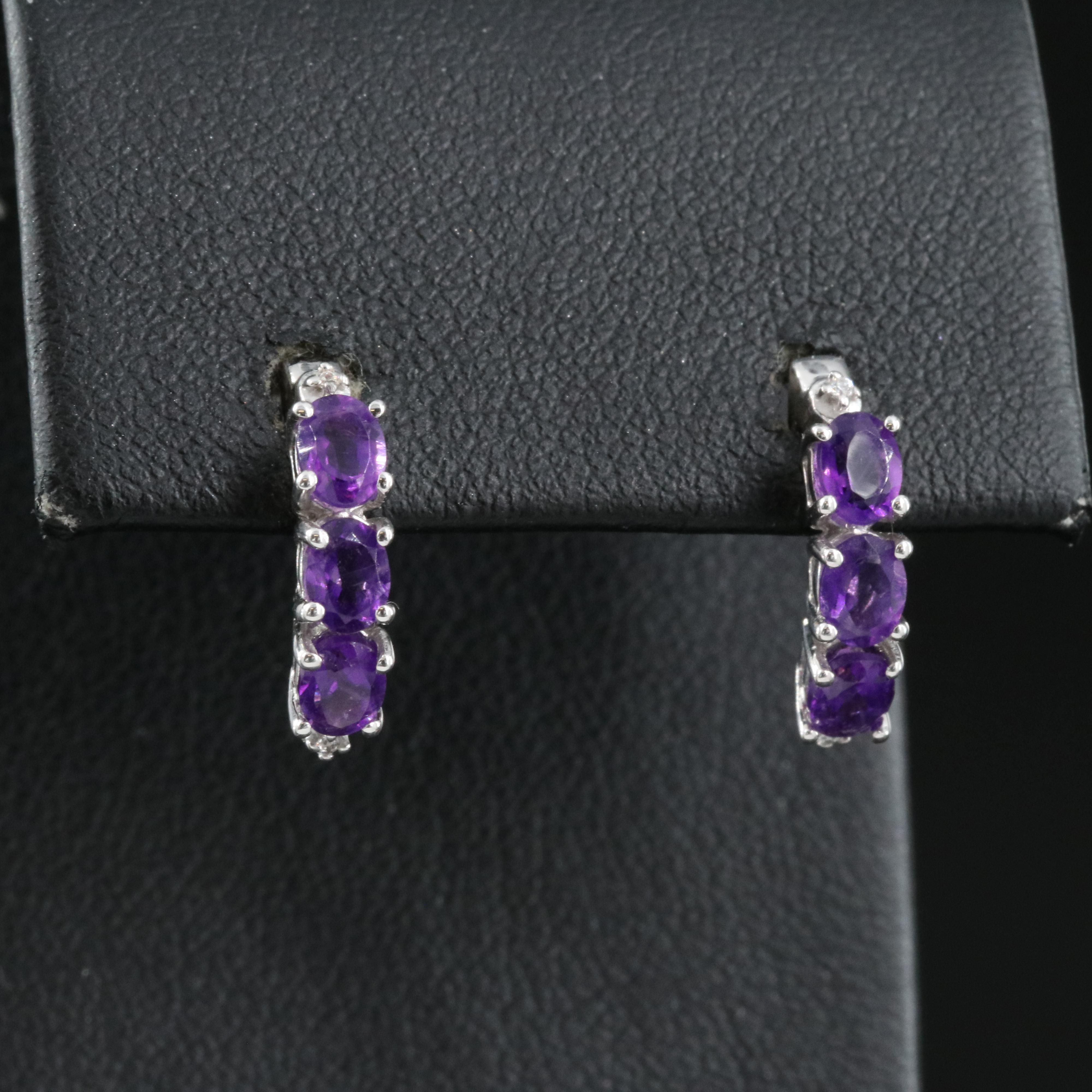 Sterling Amethyst and Cubic Zirconia Earrings