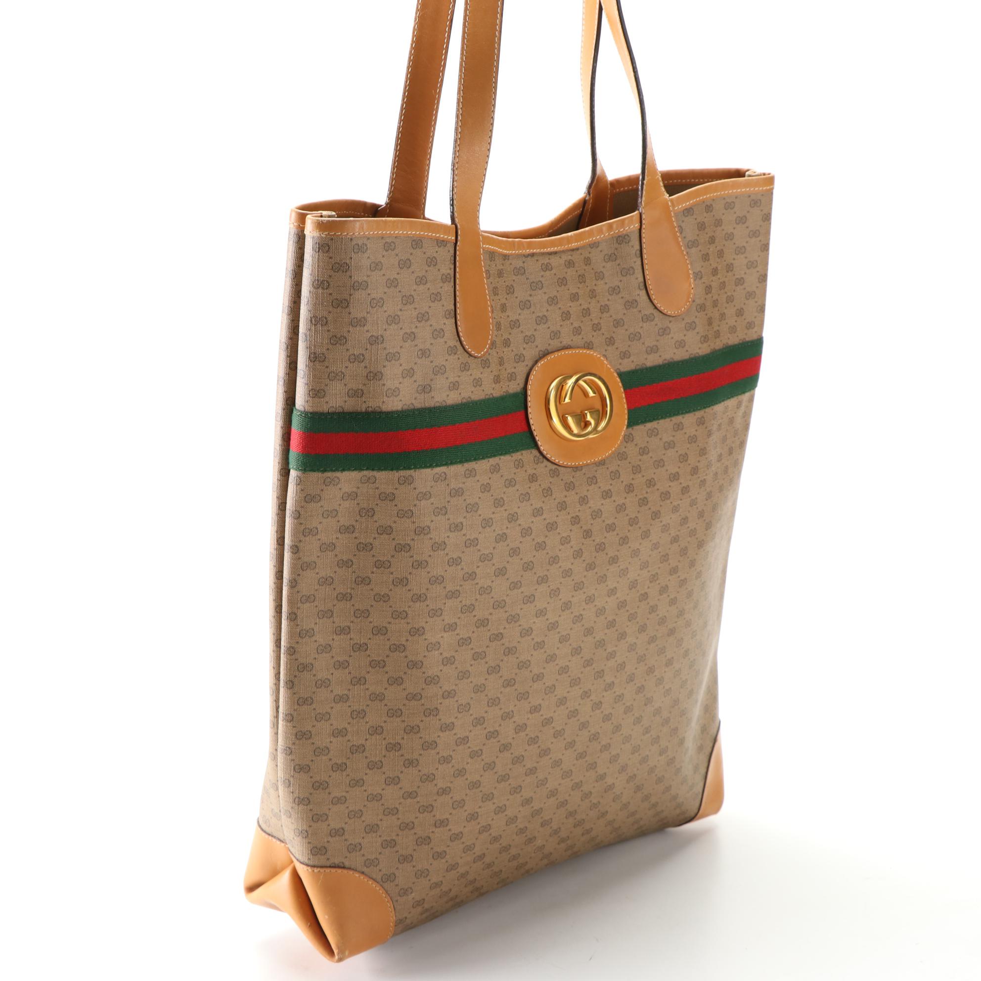 Gucci Tote Bag in Micro GG Coated Canvas and Leather