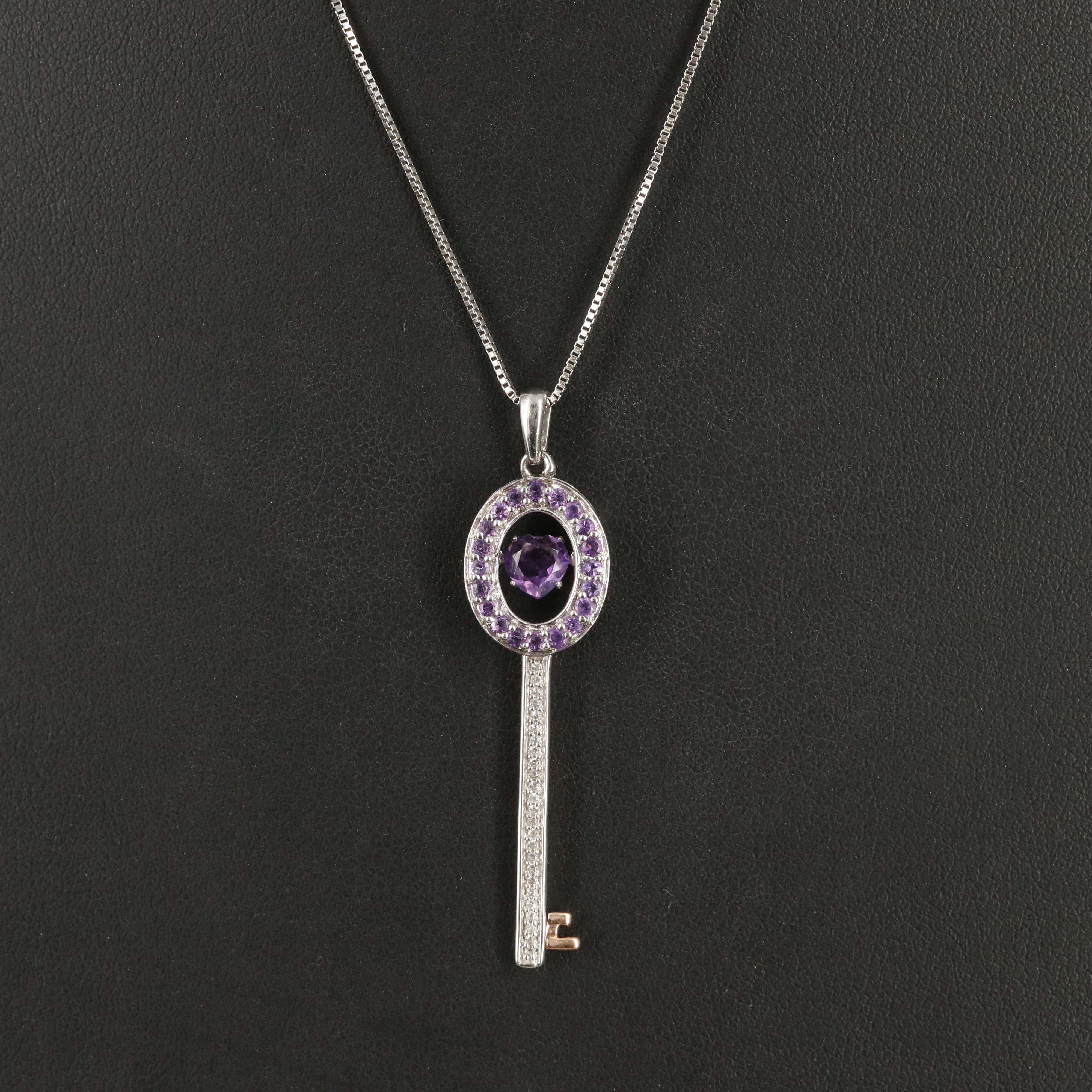 Amethyst and White Sapphire Key Tremble Necklace with 10K Rose Gold Accents