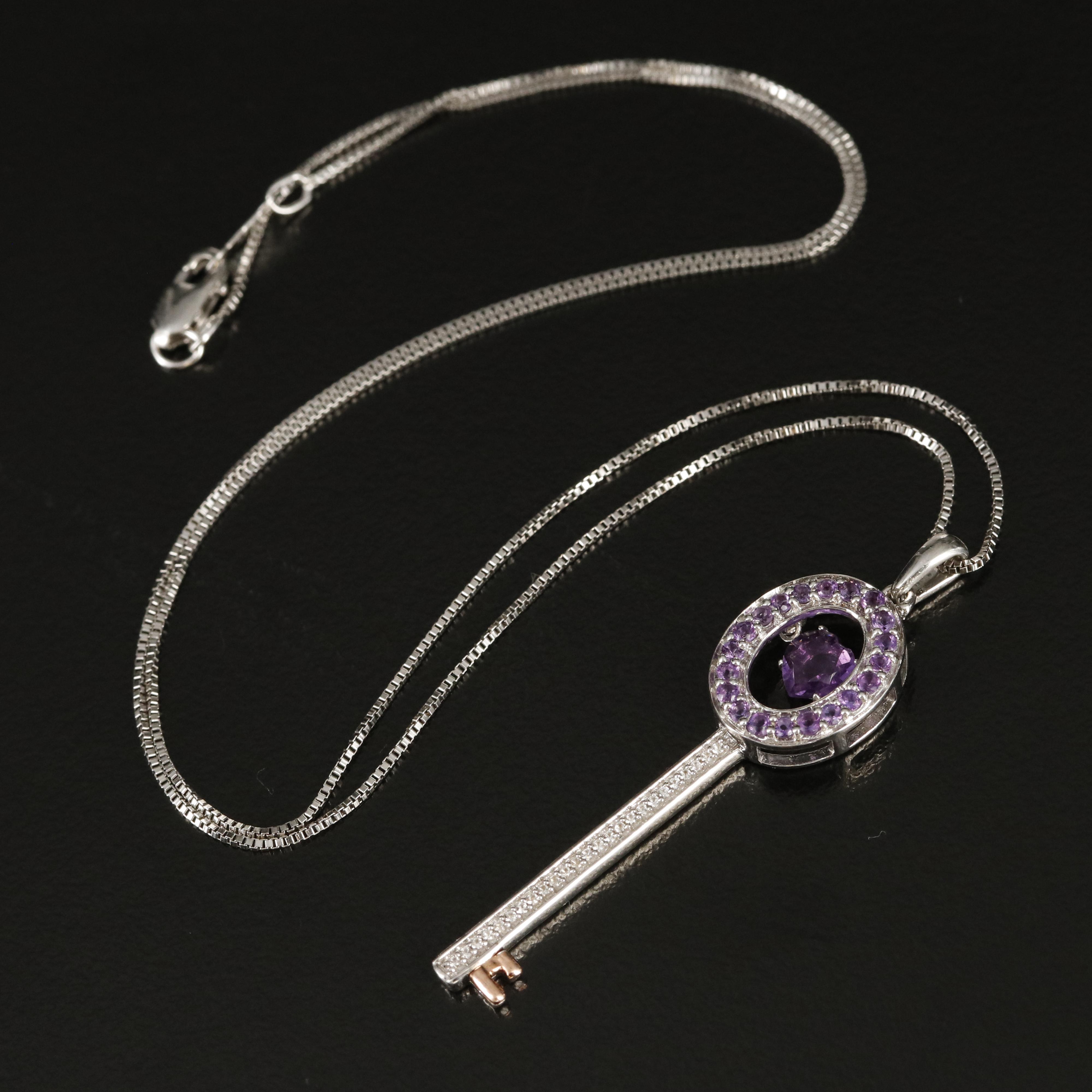 Amethyst and White Sapphire Key Tremble Necklace with 10K Rose Gold Accents