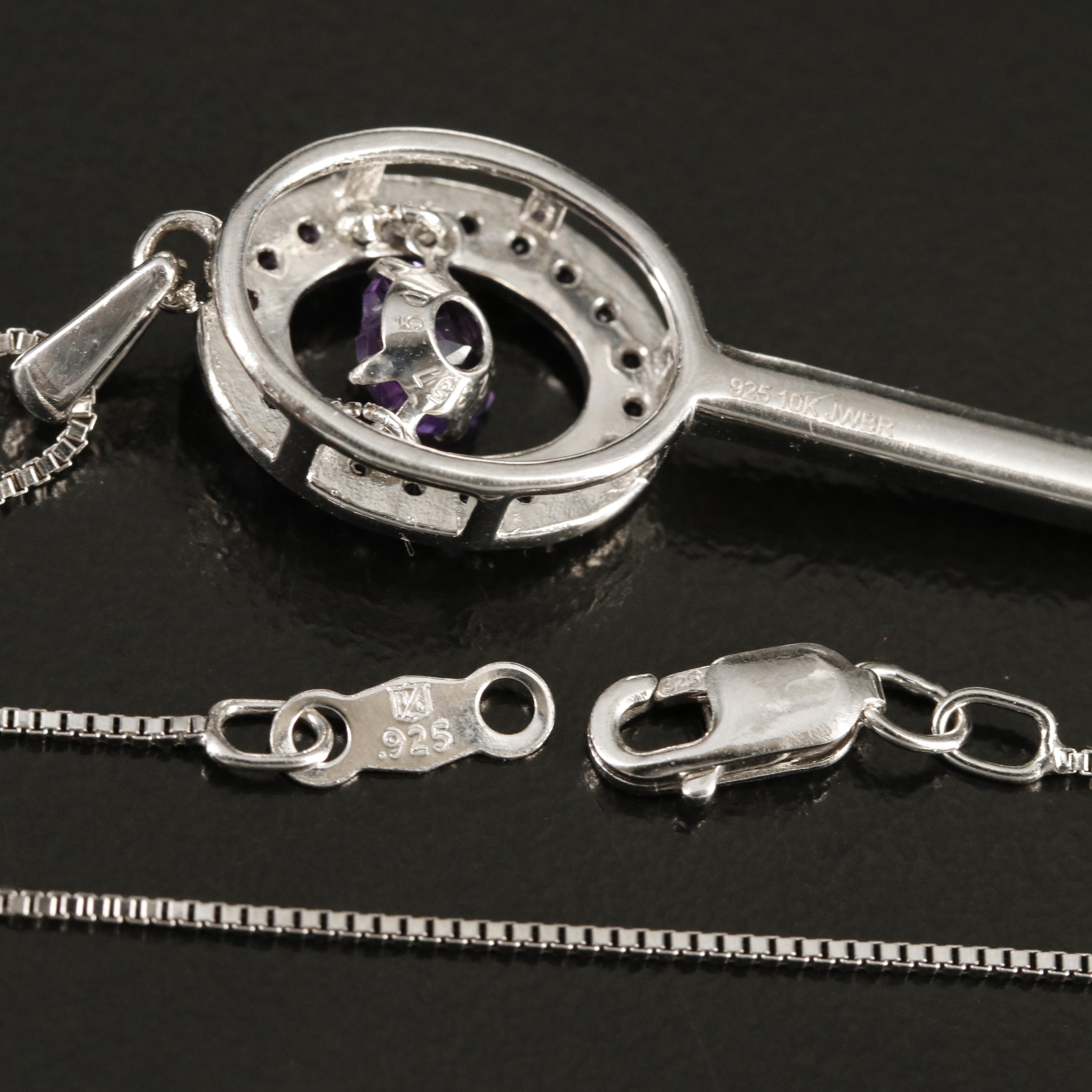 Amethyst and White Sapphire Key Tremble Necklace with 10K Rose Gold Accents