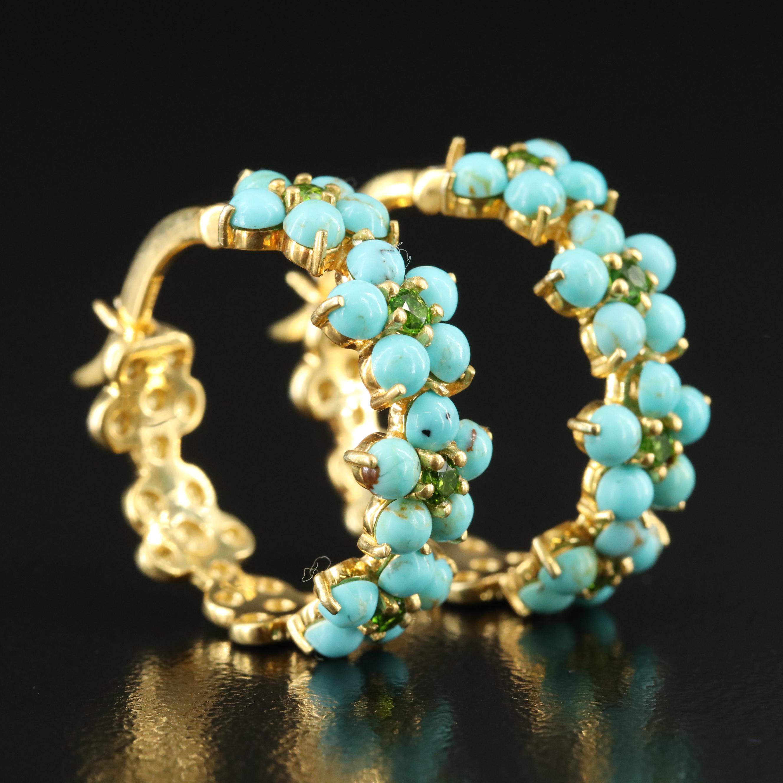 Sterling Turquoise and Diopside Hoop Earrings