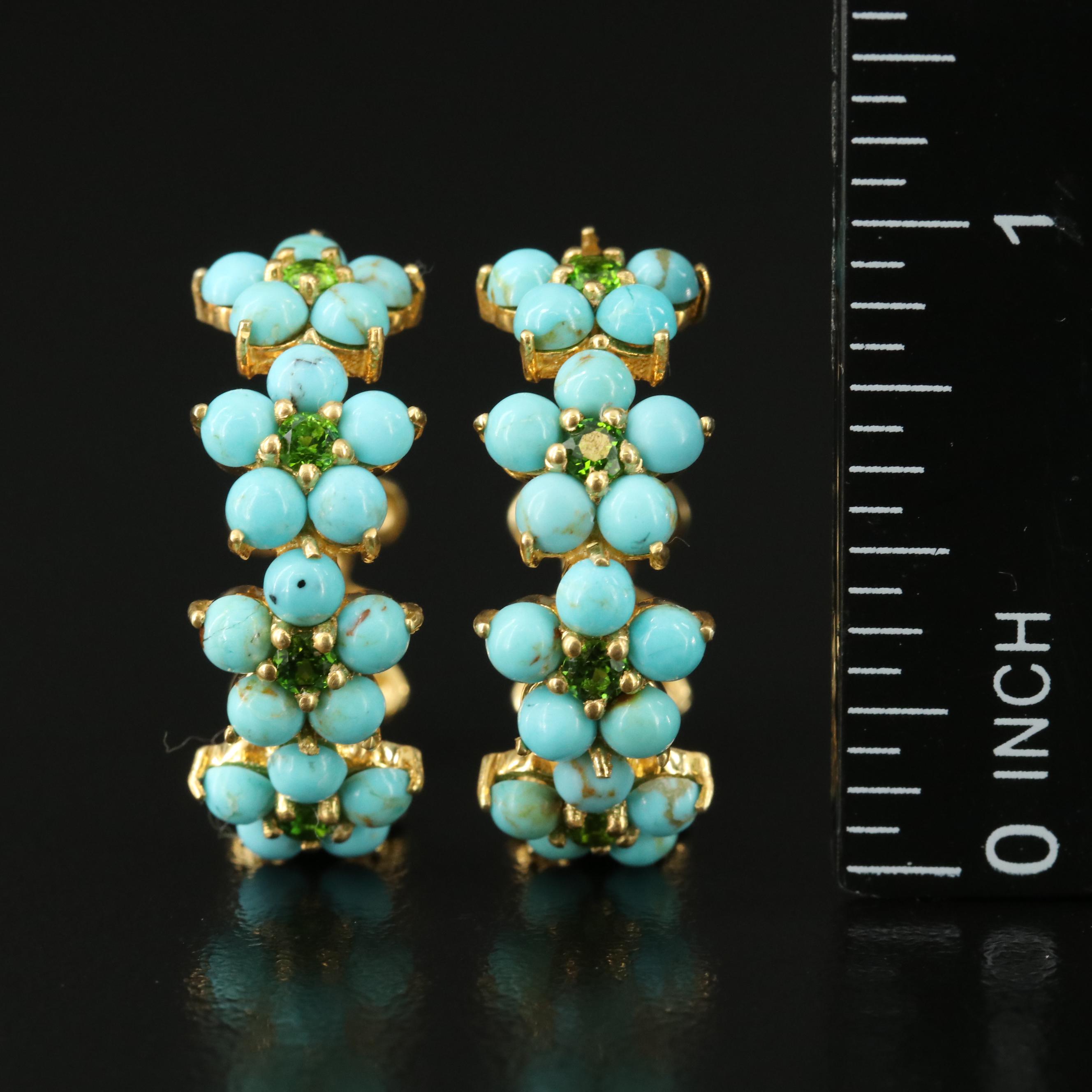 Sterling Turquoise and Diopside Hoop Earrings