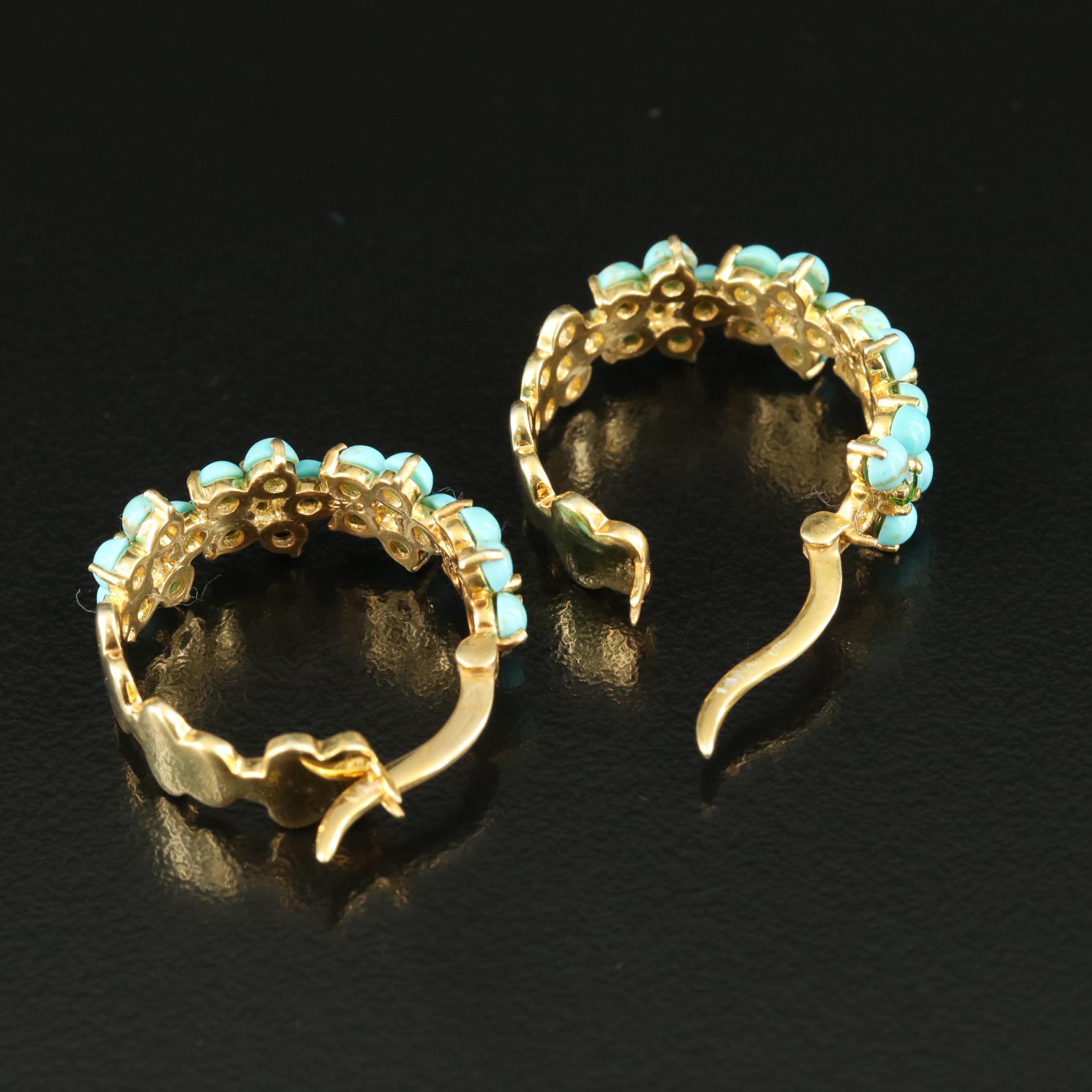 Sterling Turquoise and Diopside Hoop Earrings