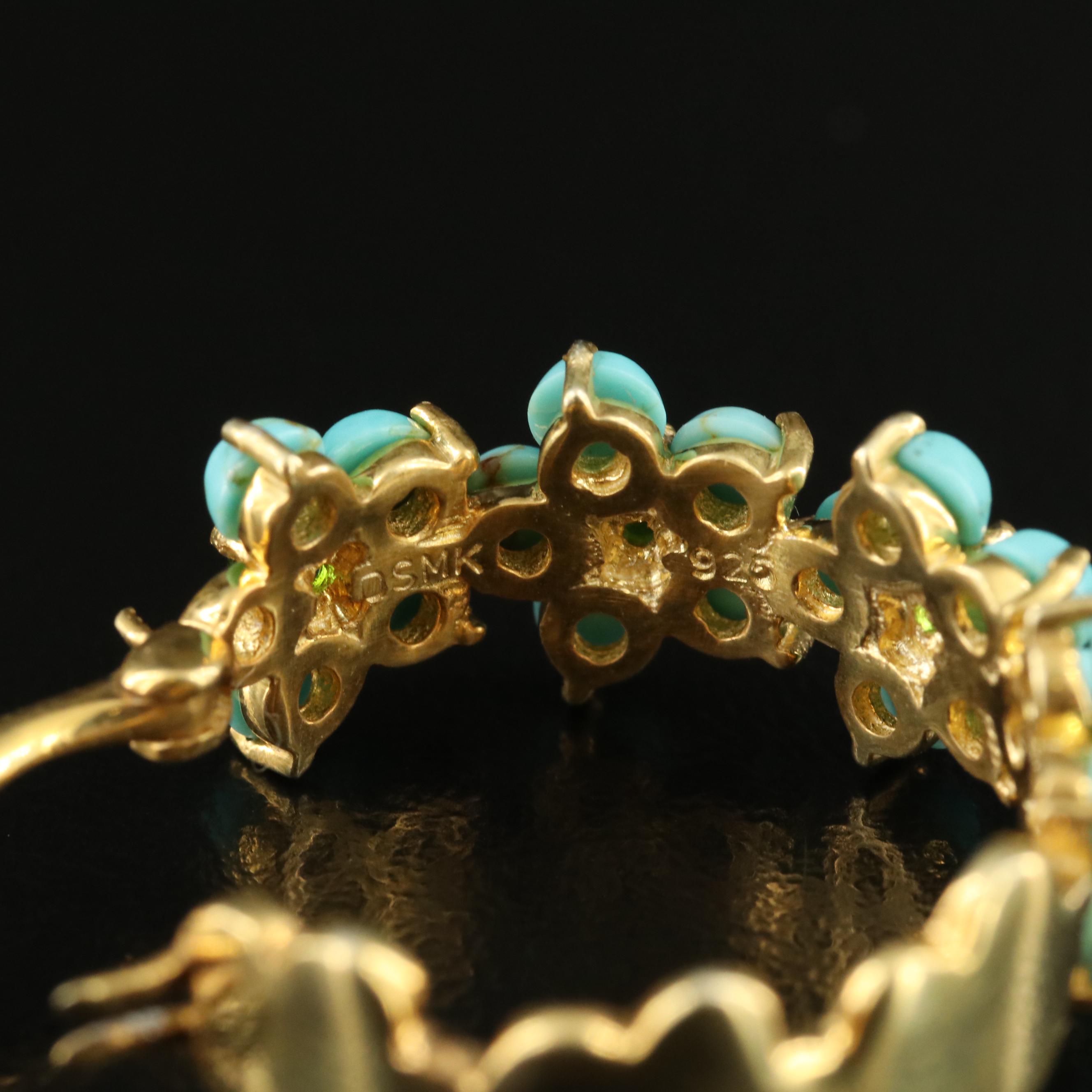 Sterling Turquoise and Diopside Hoop Earrings