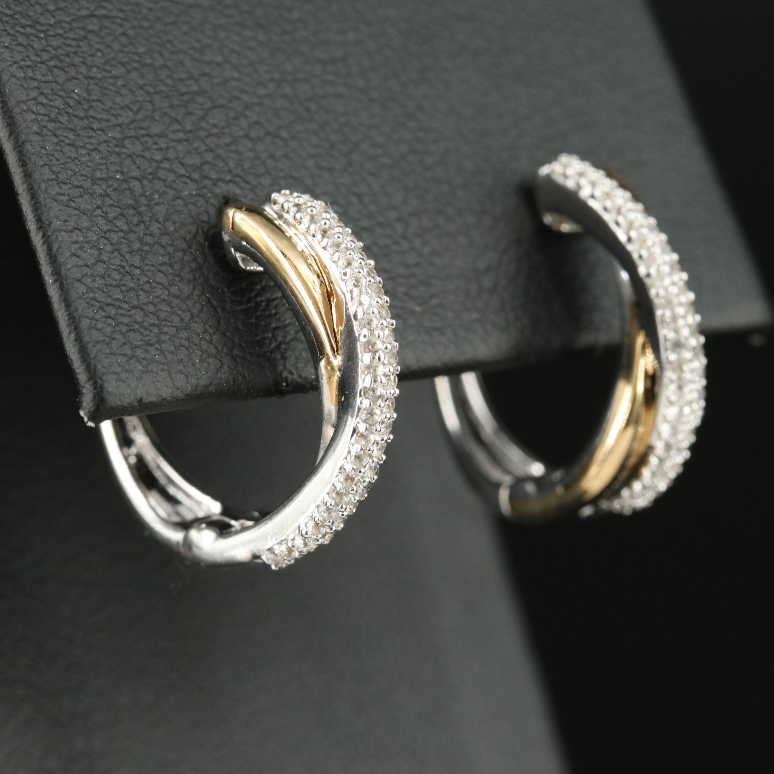 Sterling Sapphire Crossover Hoop Earrings with 10K Accent