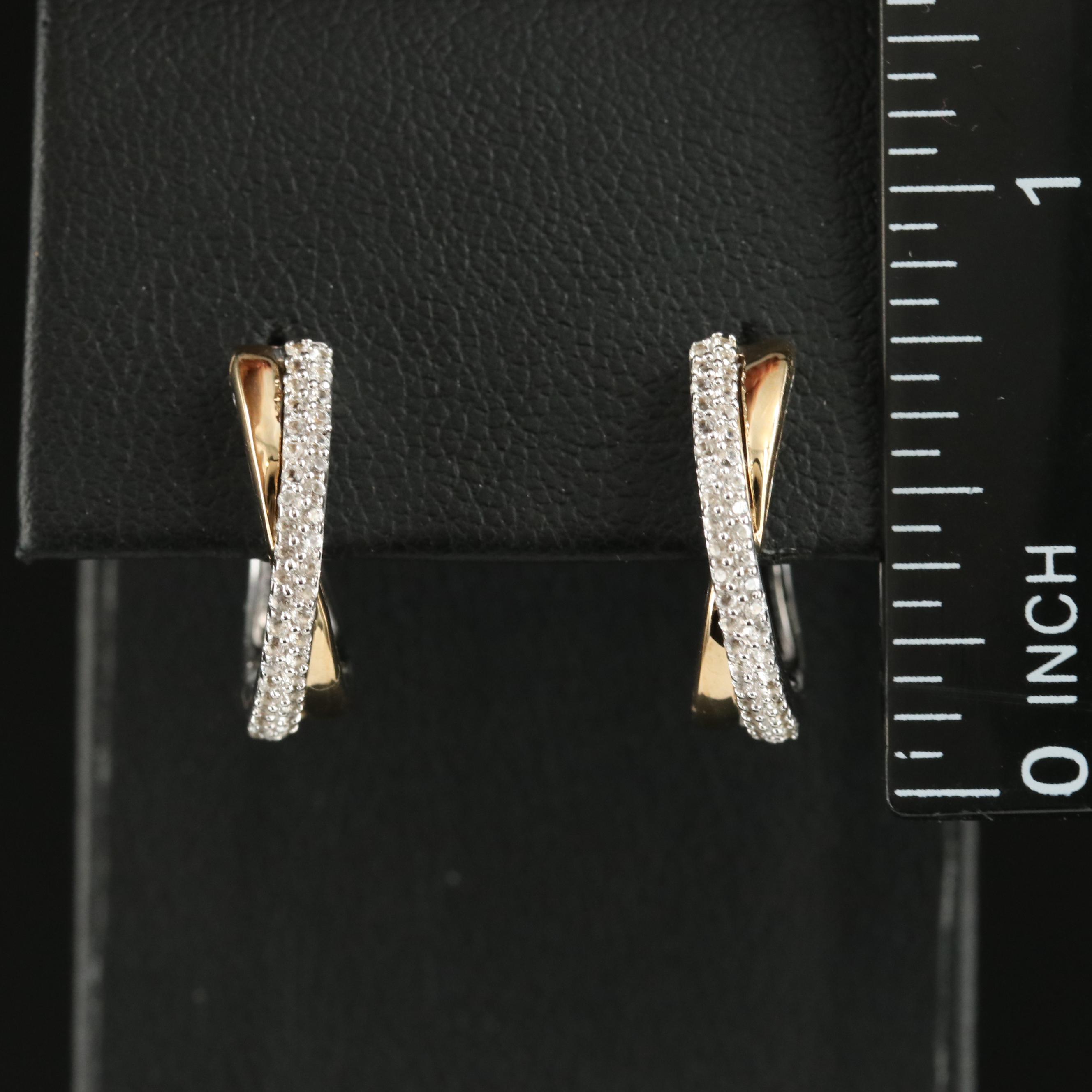 Sterling Sapphire Crossover Hoop Earrings with 10K Accent