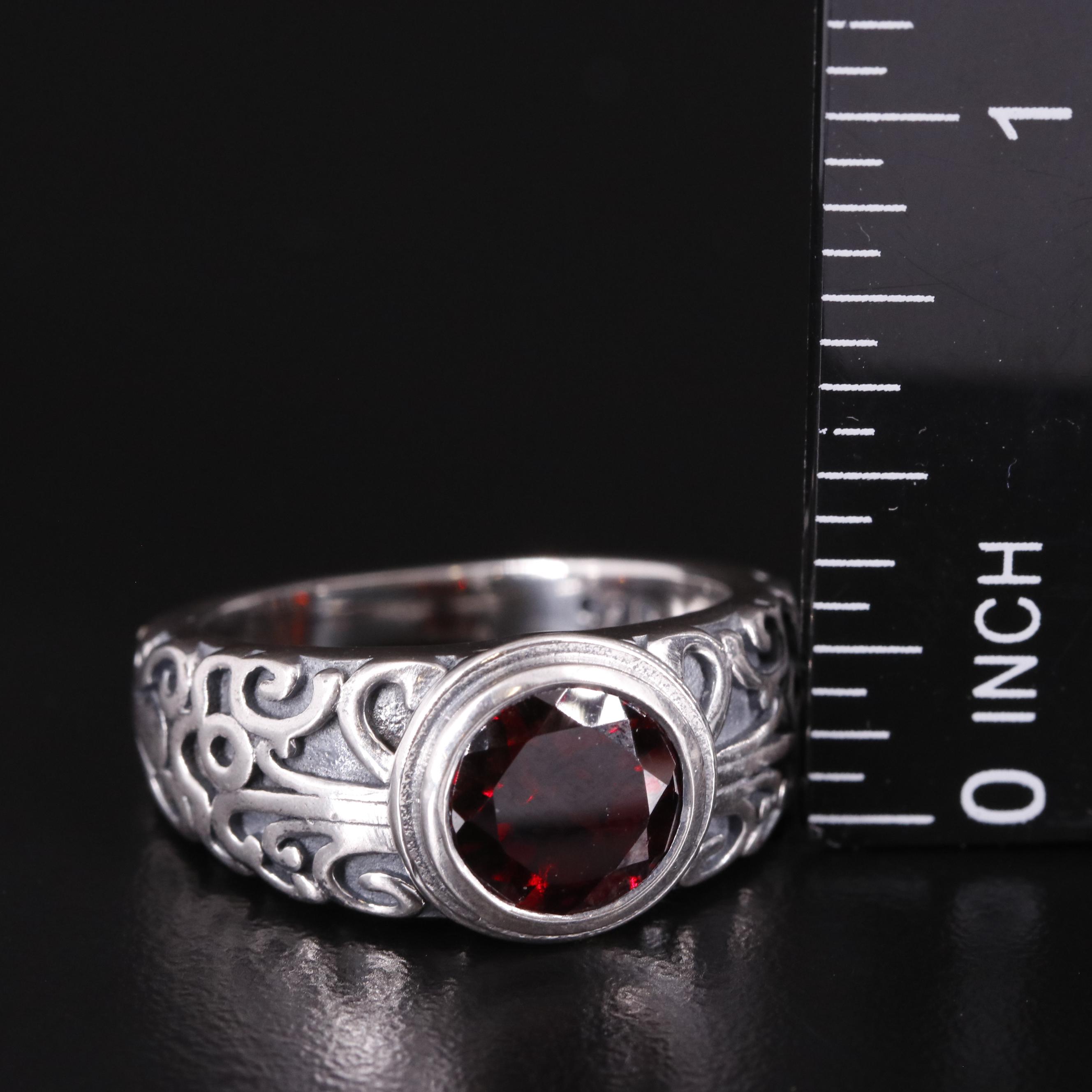 Sterling Garnet Scrollwork Ring