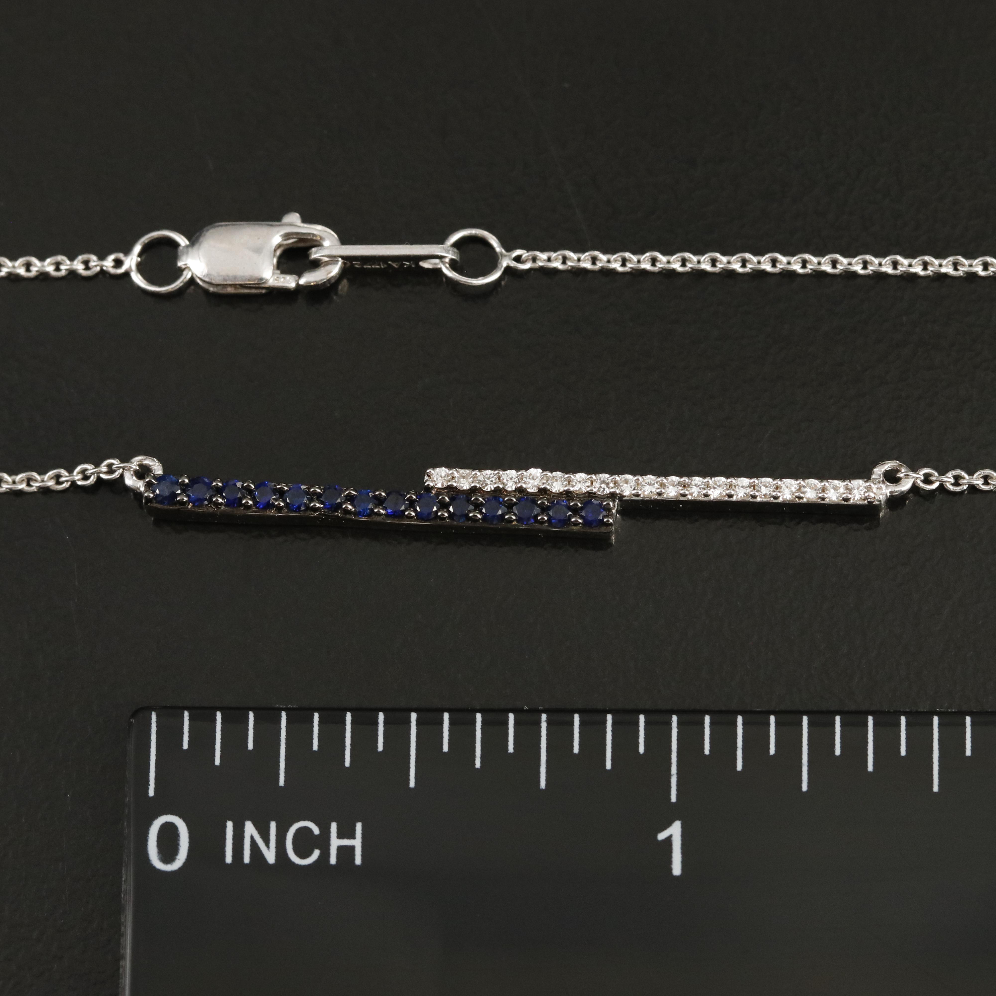 Sterling Sapphire and White Sapphire Double Bar Necklace