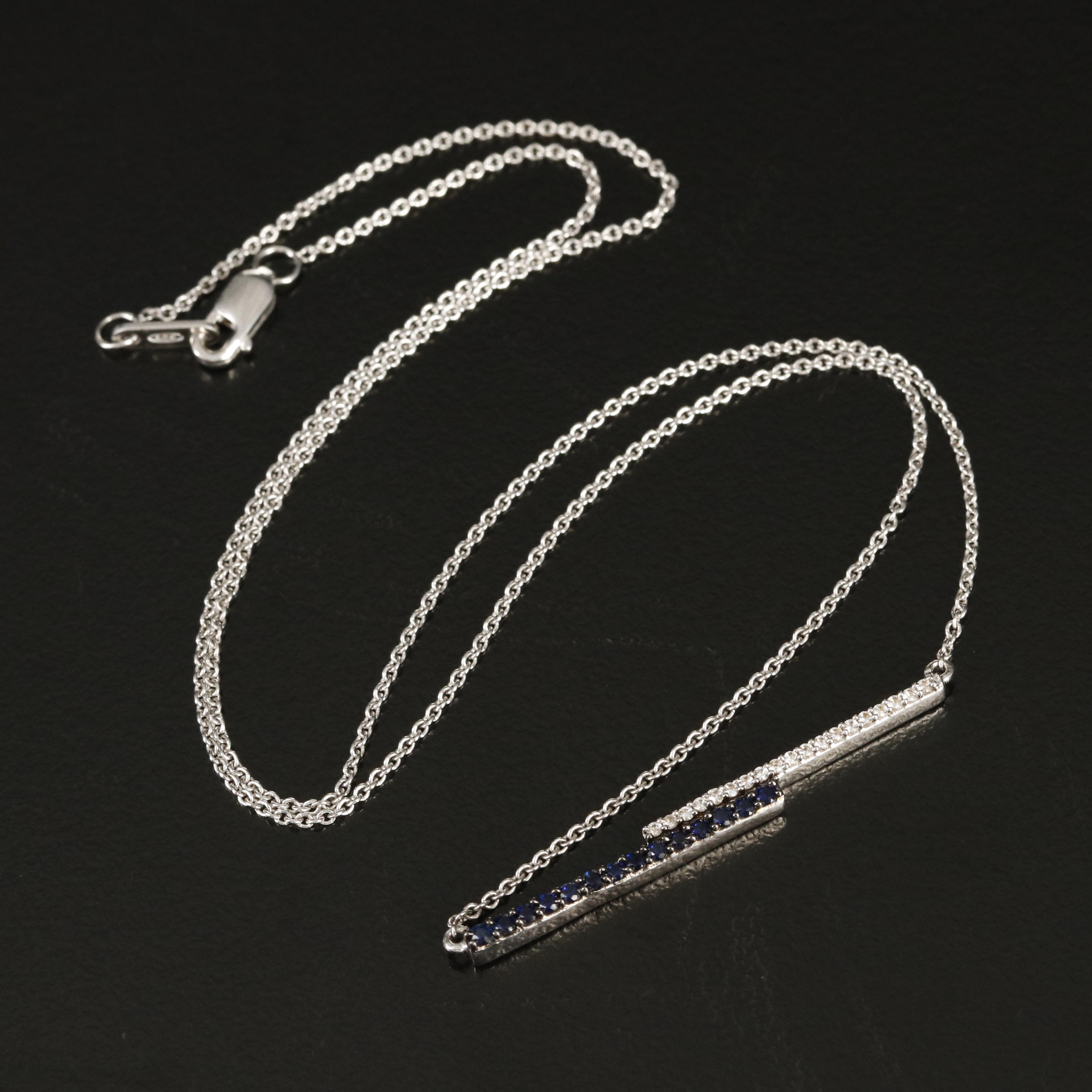 Sterling Sapphire and White Sapphire Double Bar Necklace