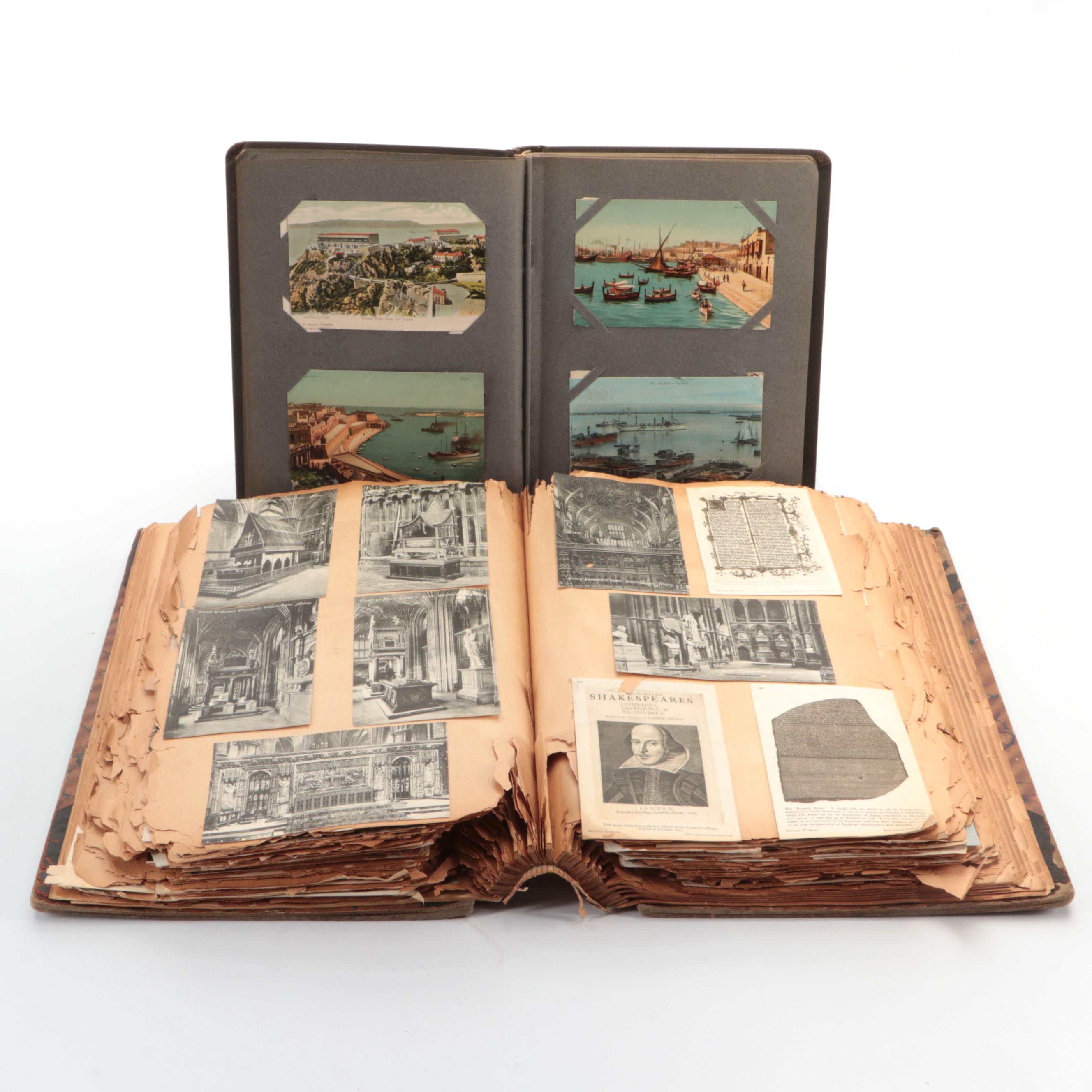 Postcard Albums with Travel Postcards and Stamps