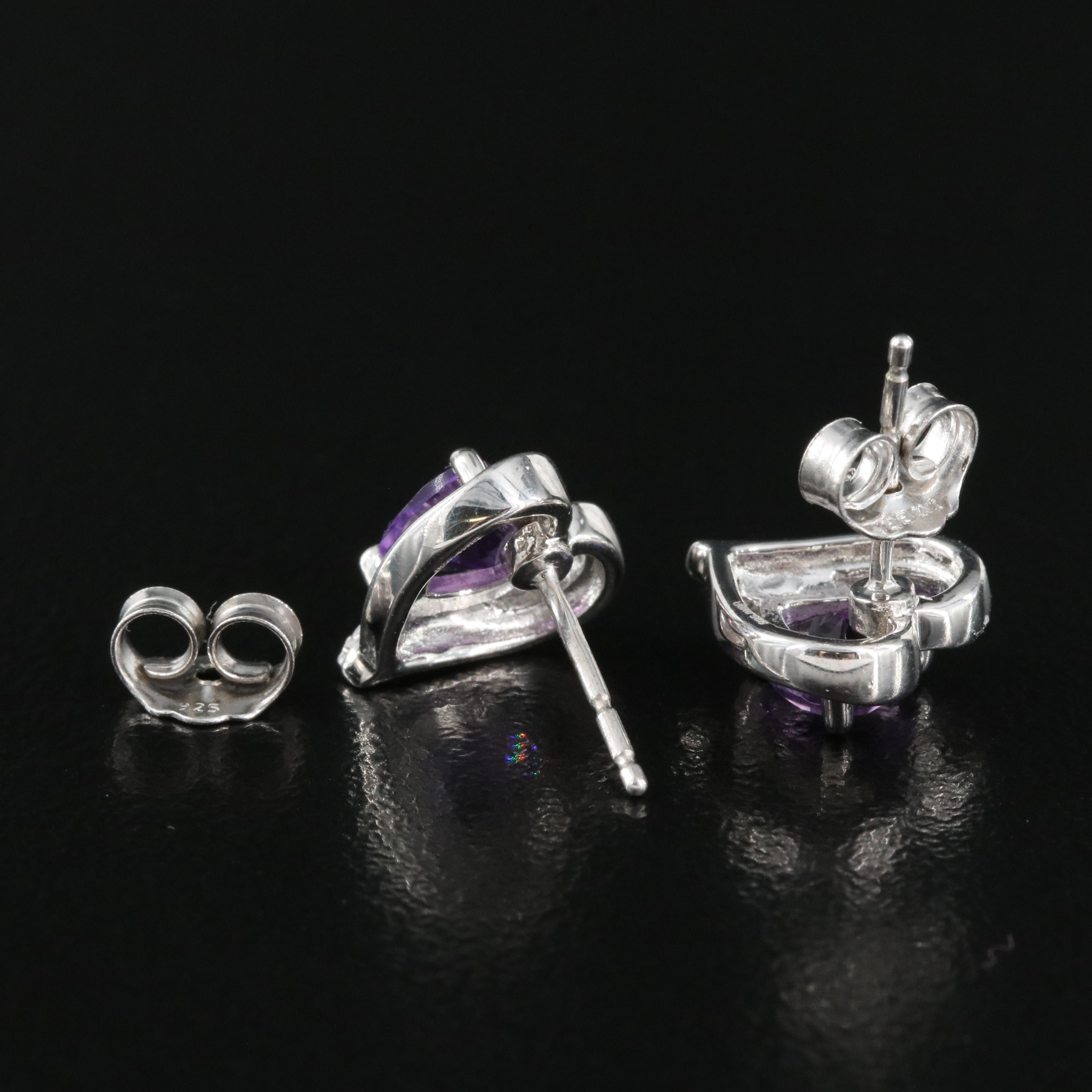 Sterling Amethyst and Cubic Zirconia Heart Earrings