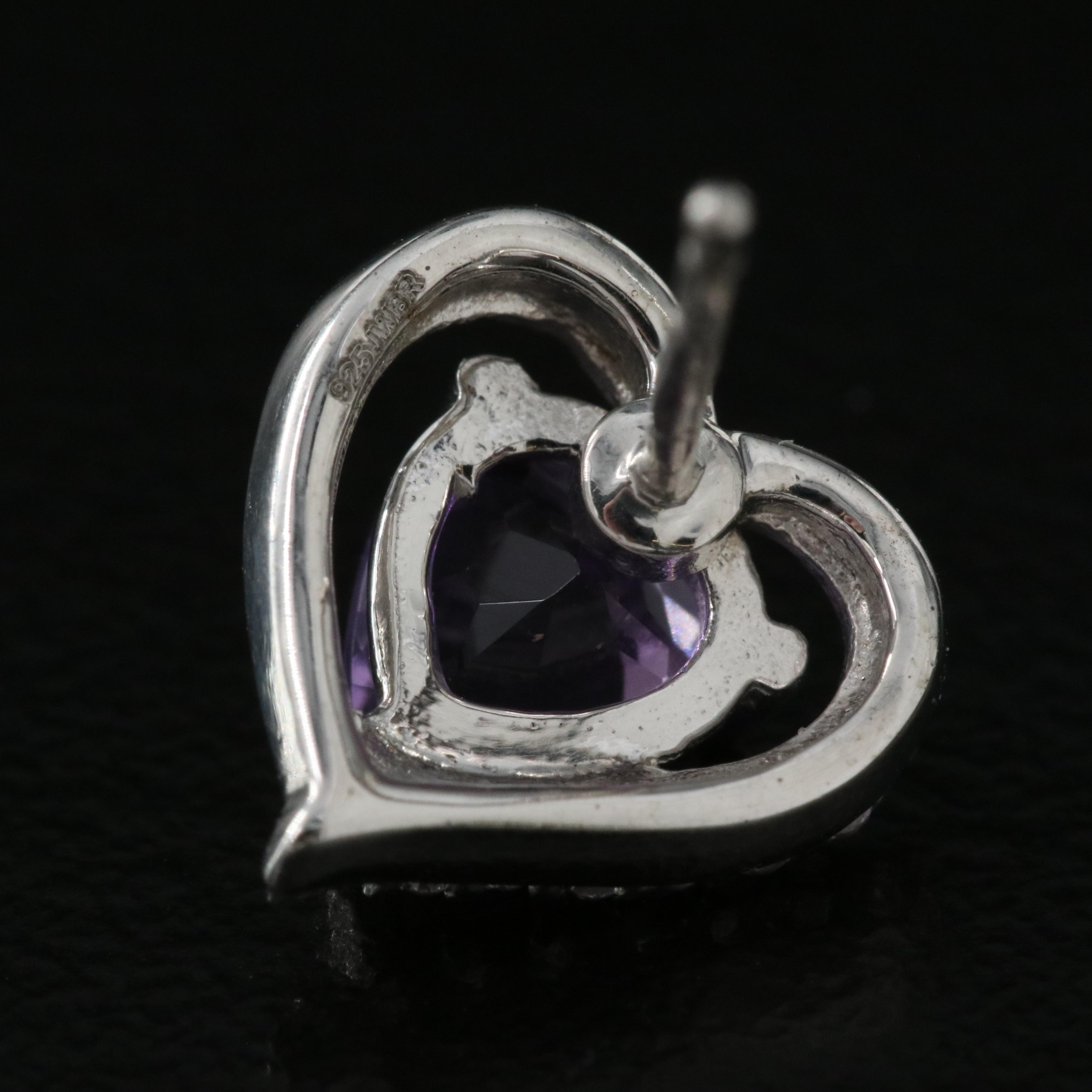 Sterling Amethyst and Cubic Zirconia Heart Earrings