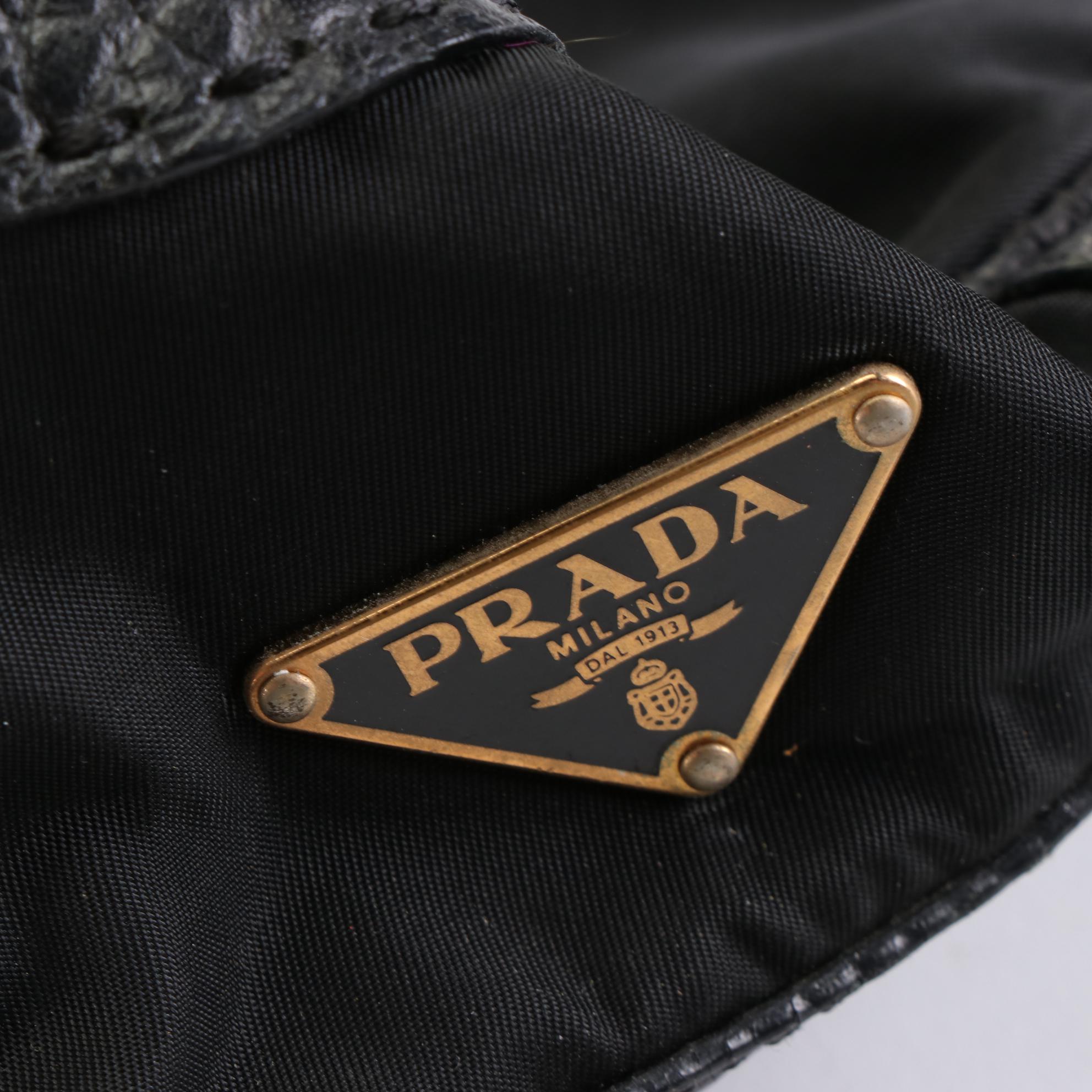 Prada Shoulder Bag in Tessuto Nylon and Black Leather