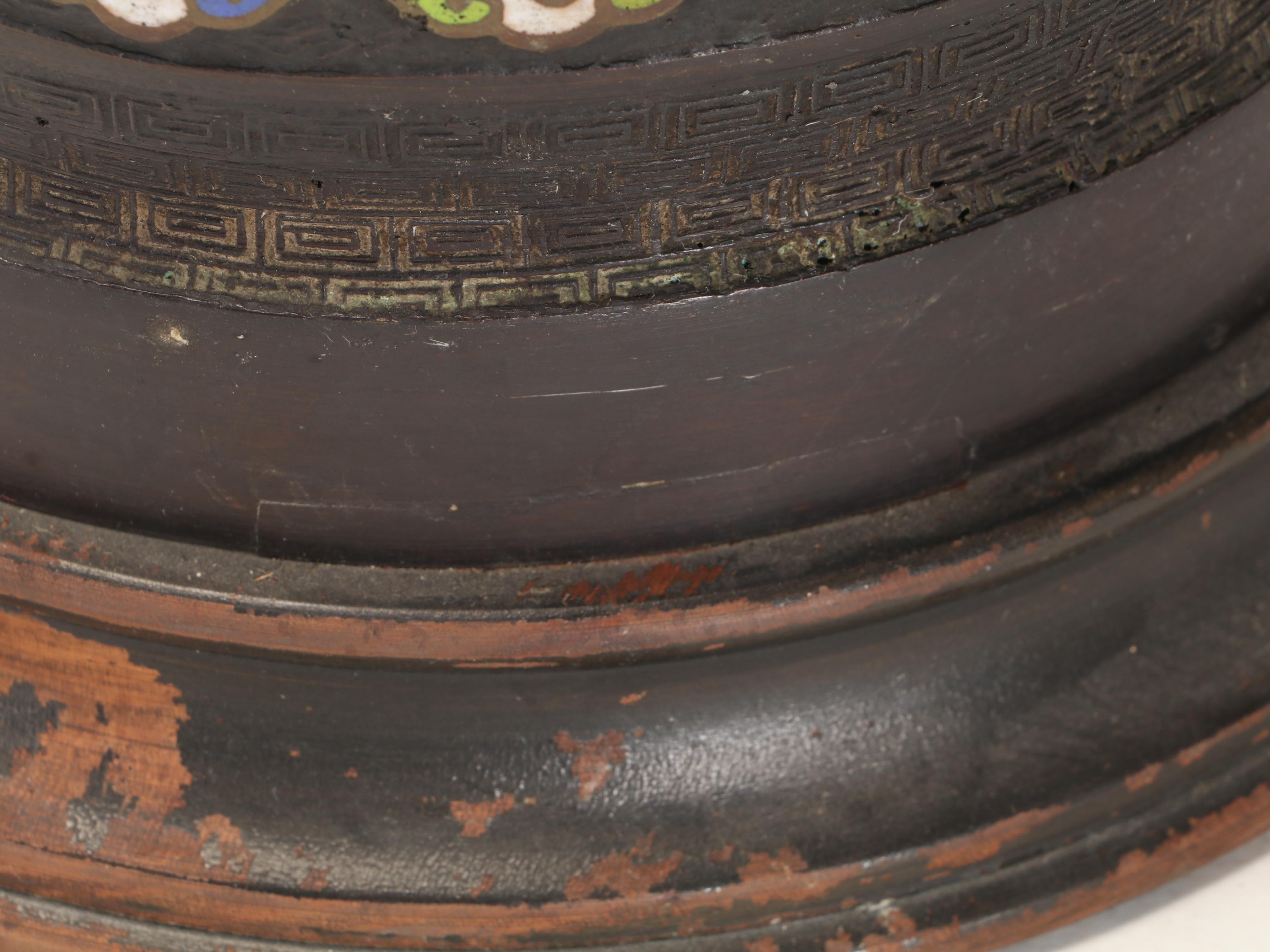 Frederick Cooper Japanese Champlevé Bronze Mallet-Shaped Vase Table Lamps